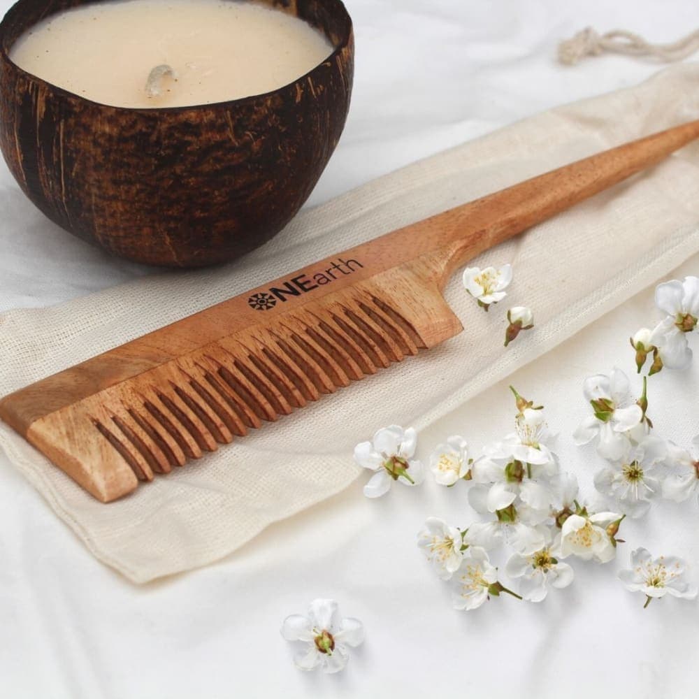 Neem Wood Styling Tail Comb – Natural Reclaimed Wooden Hair Comb