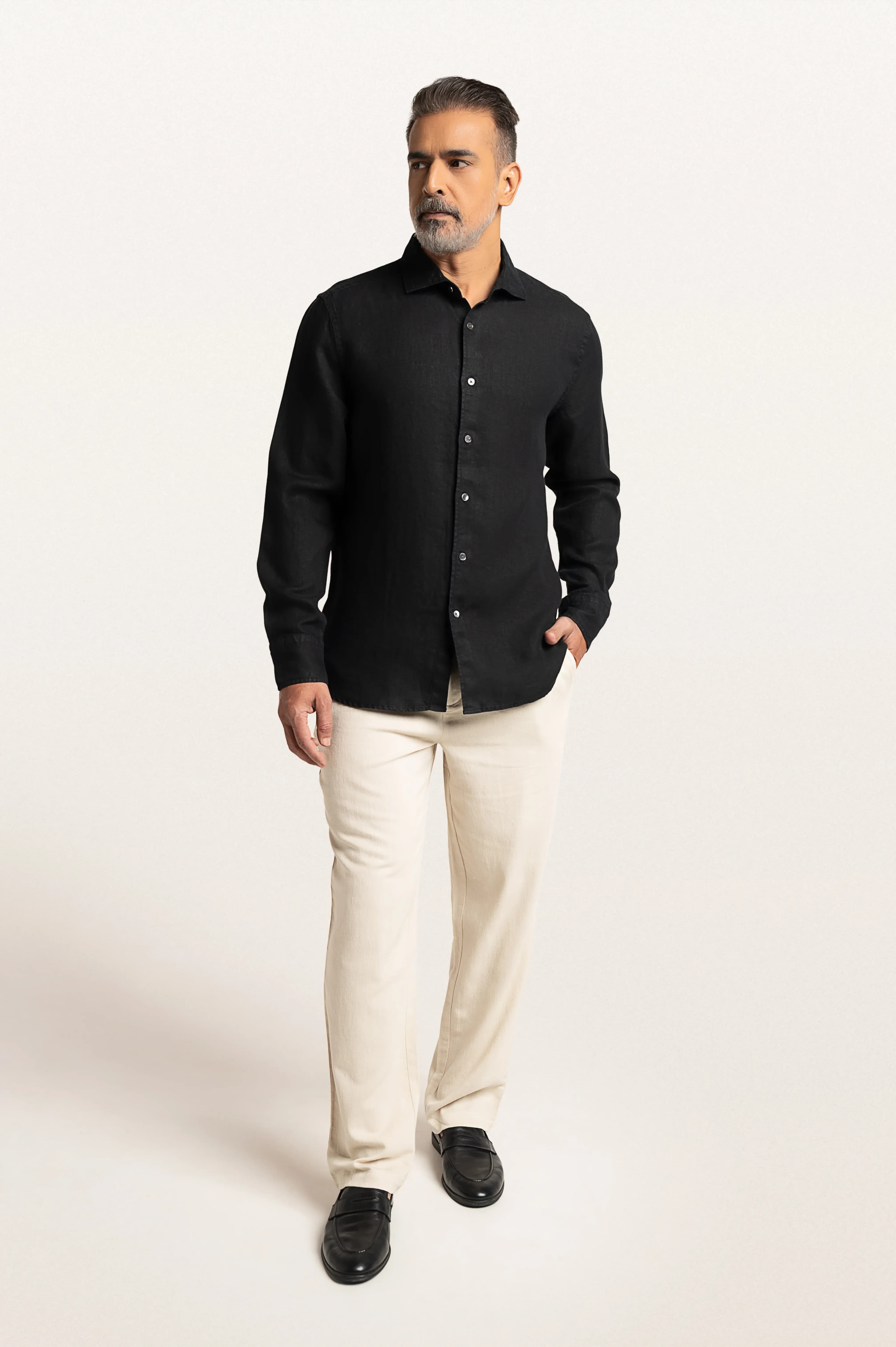 Men's 100% Linen Sloane Winter Linen Statement Shirt – Slim Fit | Black
