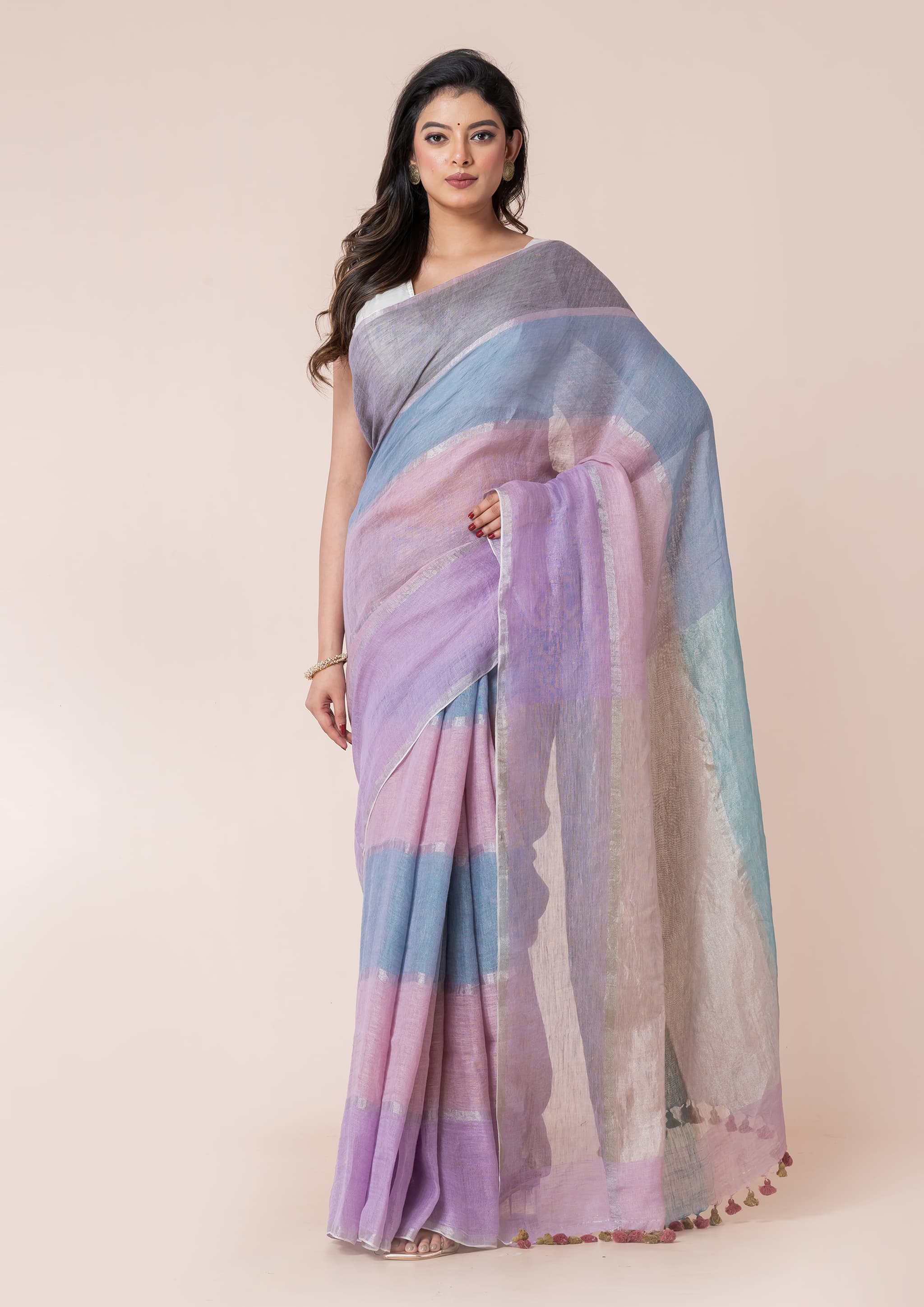 Women’s Saree - Pure Linen Multicolor Saree