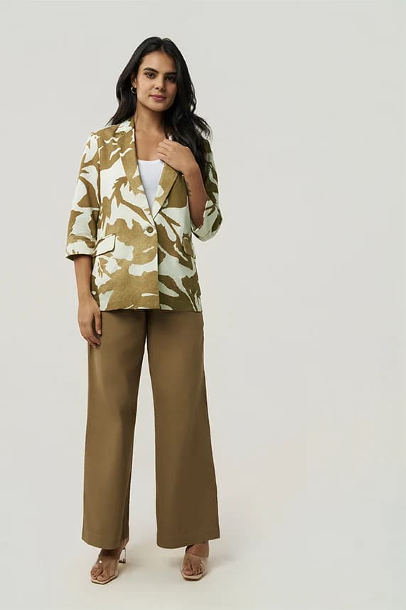 Women's 100% Organic Khadi Cotton Sasha Khadi Safari Blazer – Smart Fit | Safari Camo Print