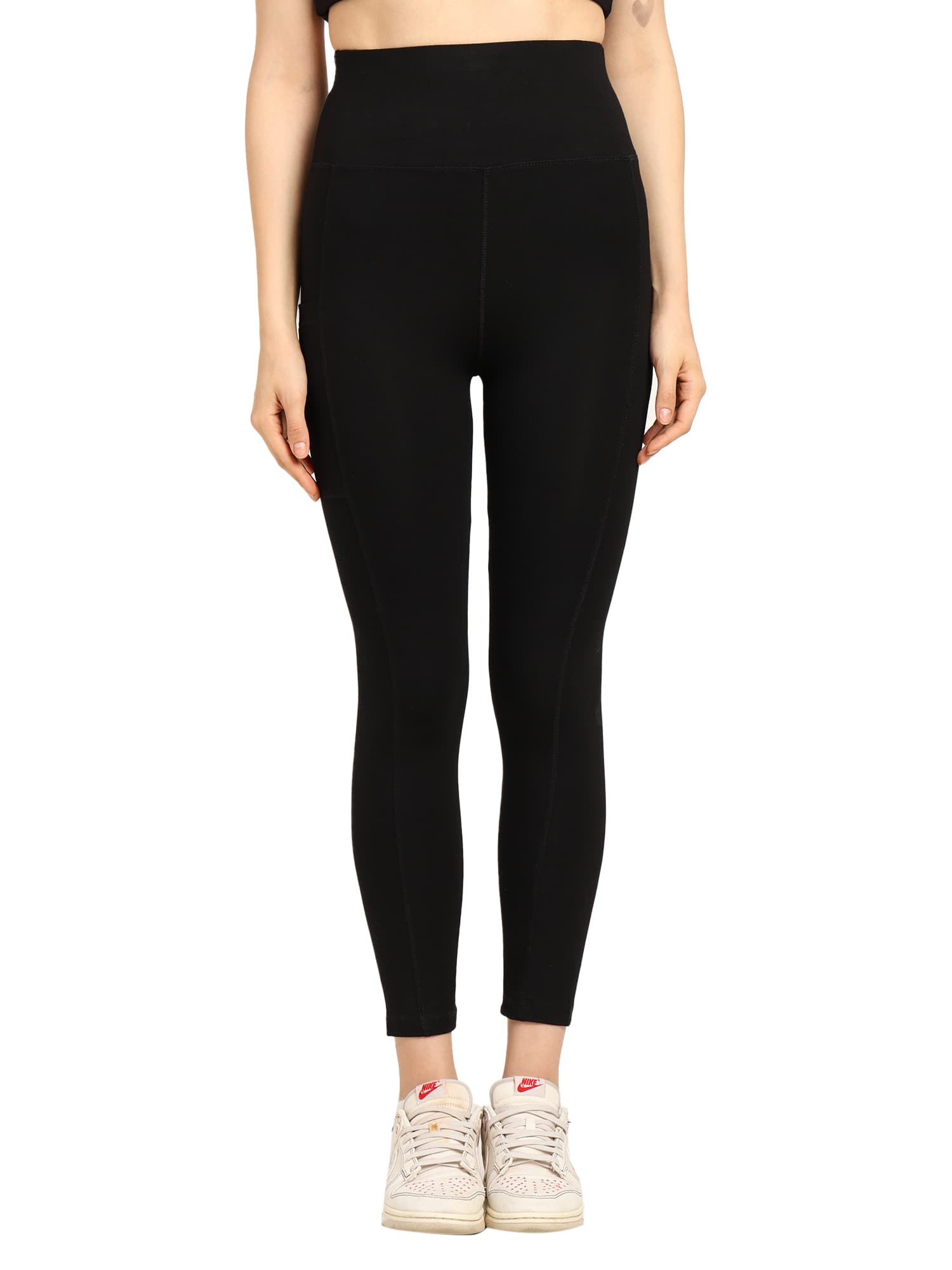 High-Waist Bamboo Yoga Pants with Side Pocket - Black