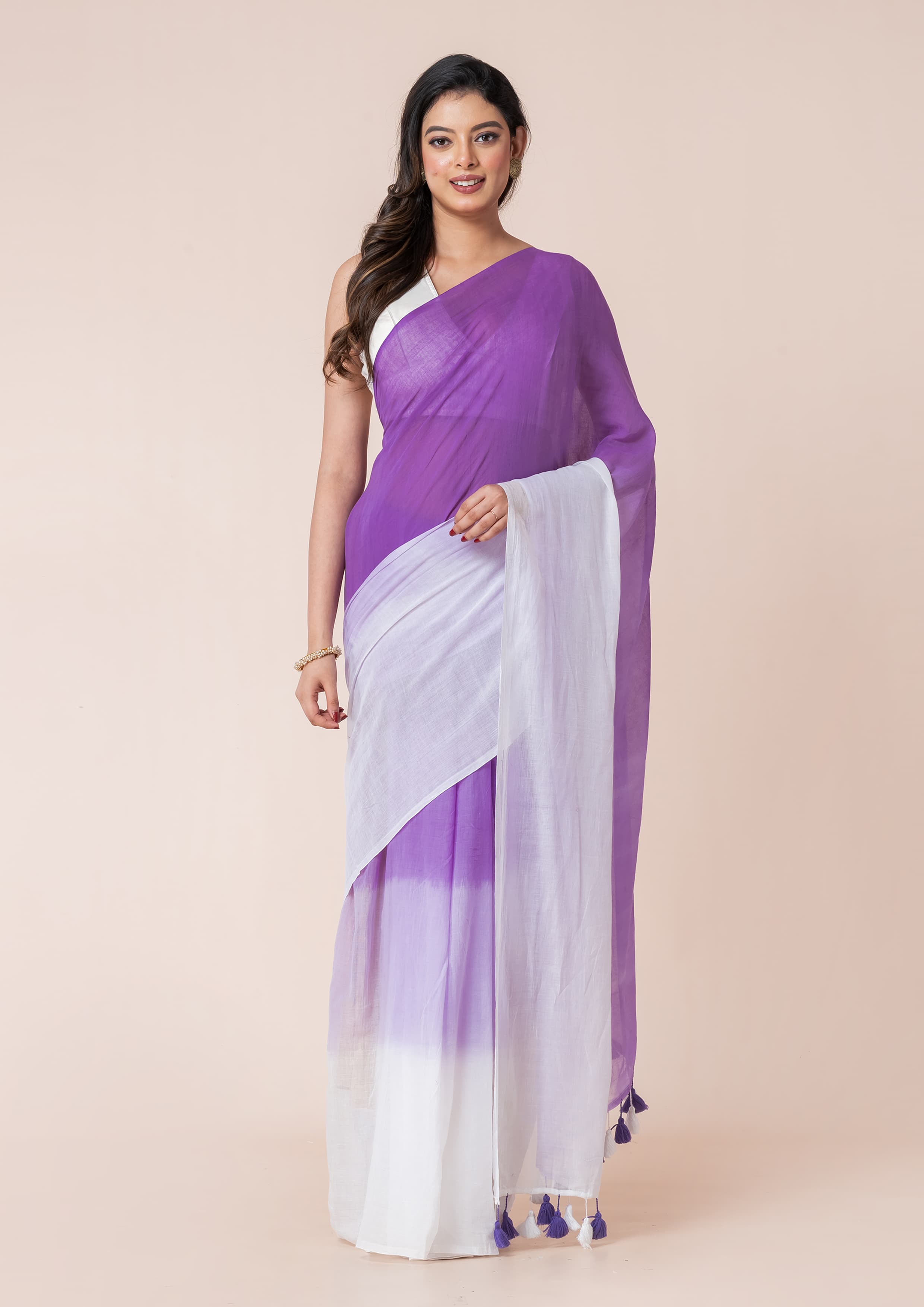 Lavender Pure Cotton Shaded Saree with Tassels