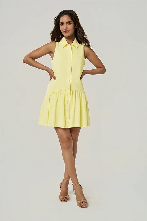 Women's 100% Organic Khadi Cotton Reese Khadi Safari Dress – Slim Fit | Dawn Yellow