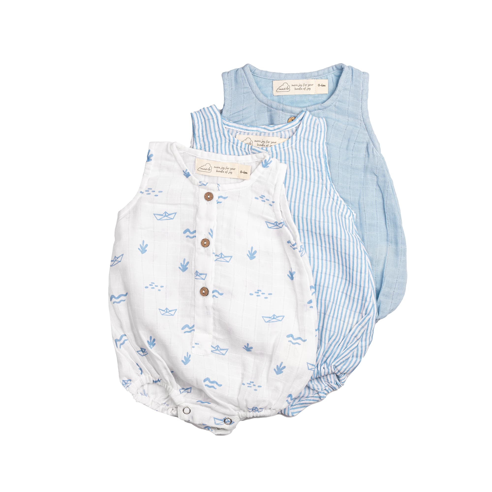 Organic Muslin Baby Romper (Pack of 3) | Boat