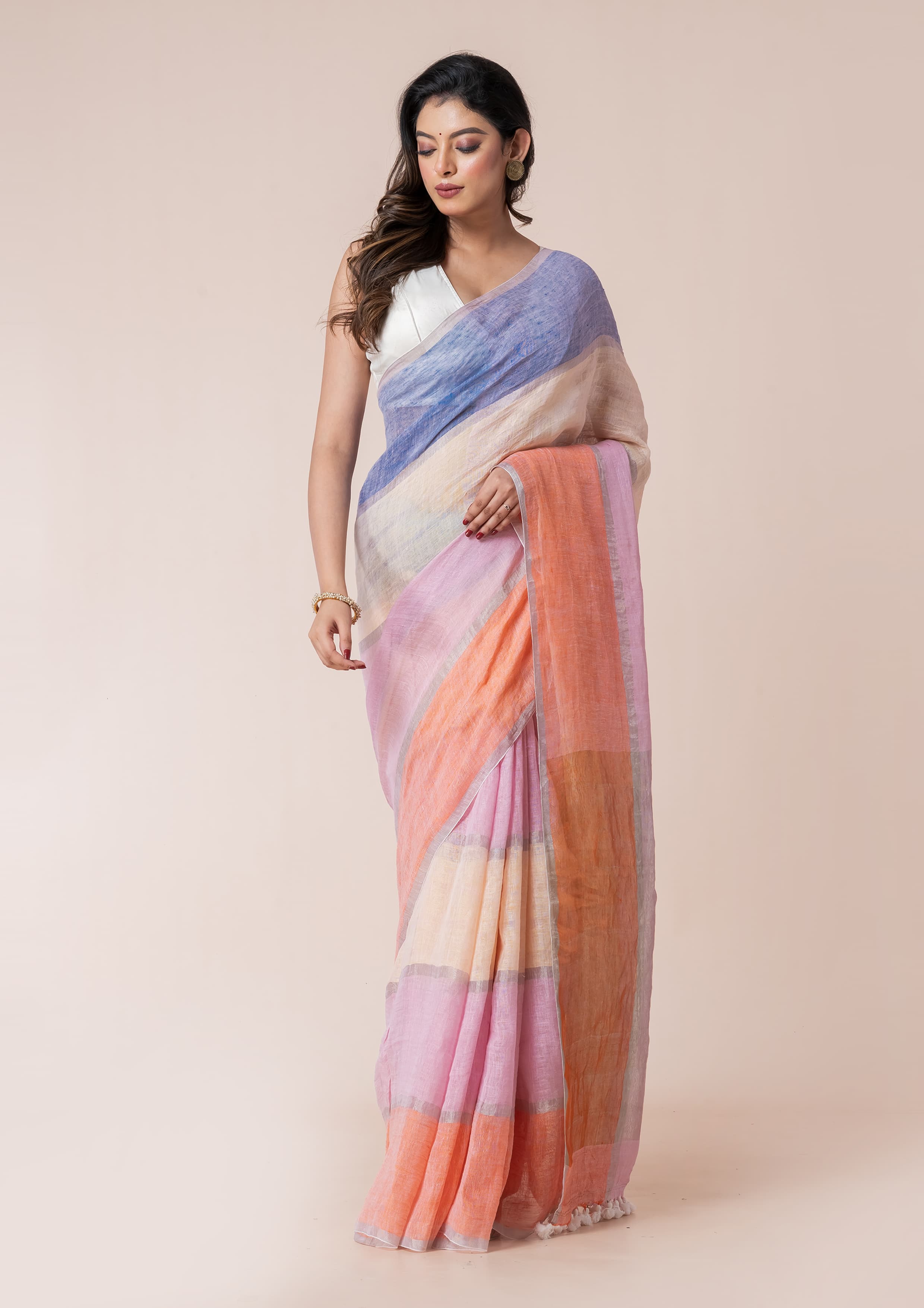 Women’s Pure Linen Multicolor Saree 2