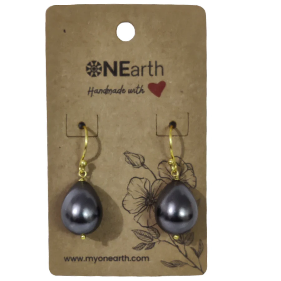 Drop Baroque Pearl Earrings – Metallic Freshwater Shell with Gold Hook
