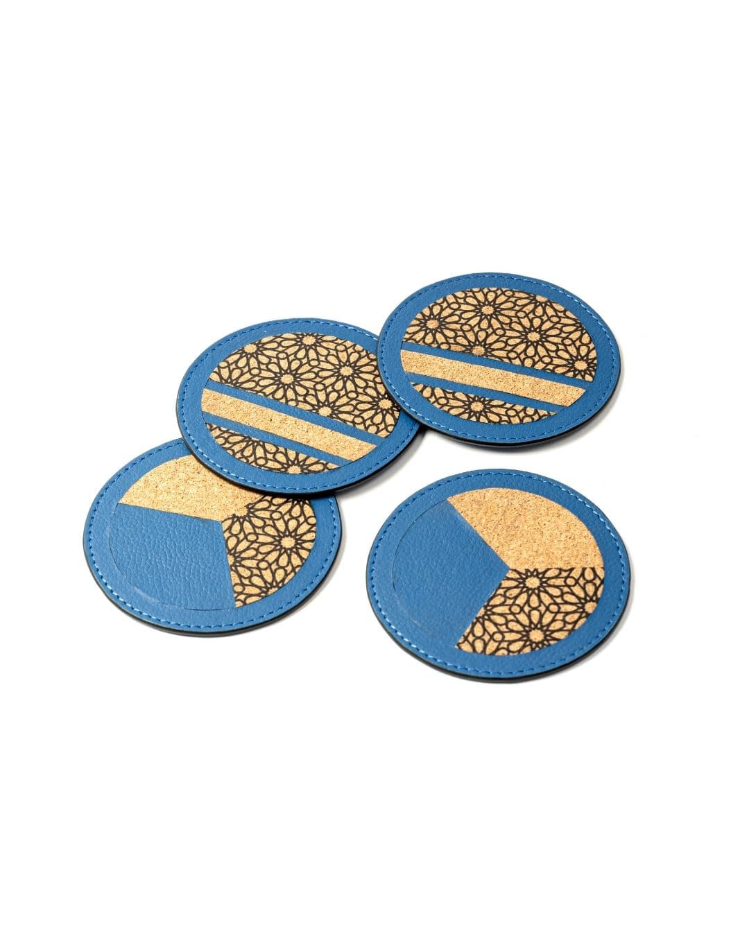 Coasters - Banana Leather & Printed Cork - Set of 4 - Blue