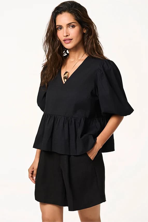 Women's 100% Organic Khadi Cotton Nell Peplam Top – Smart Fit | Black
