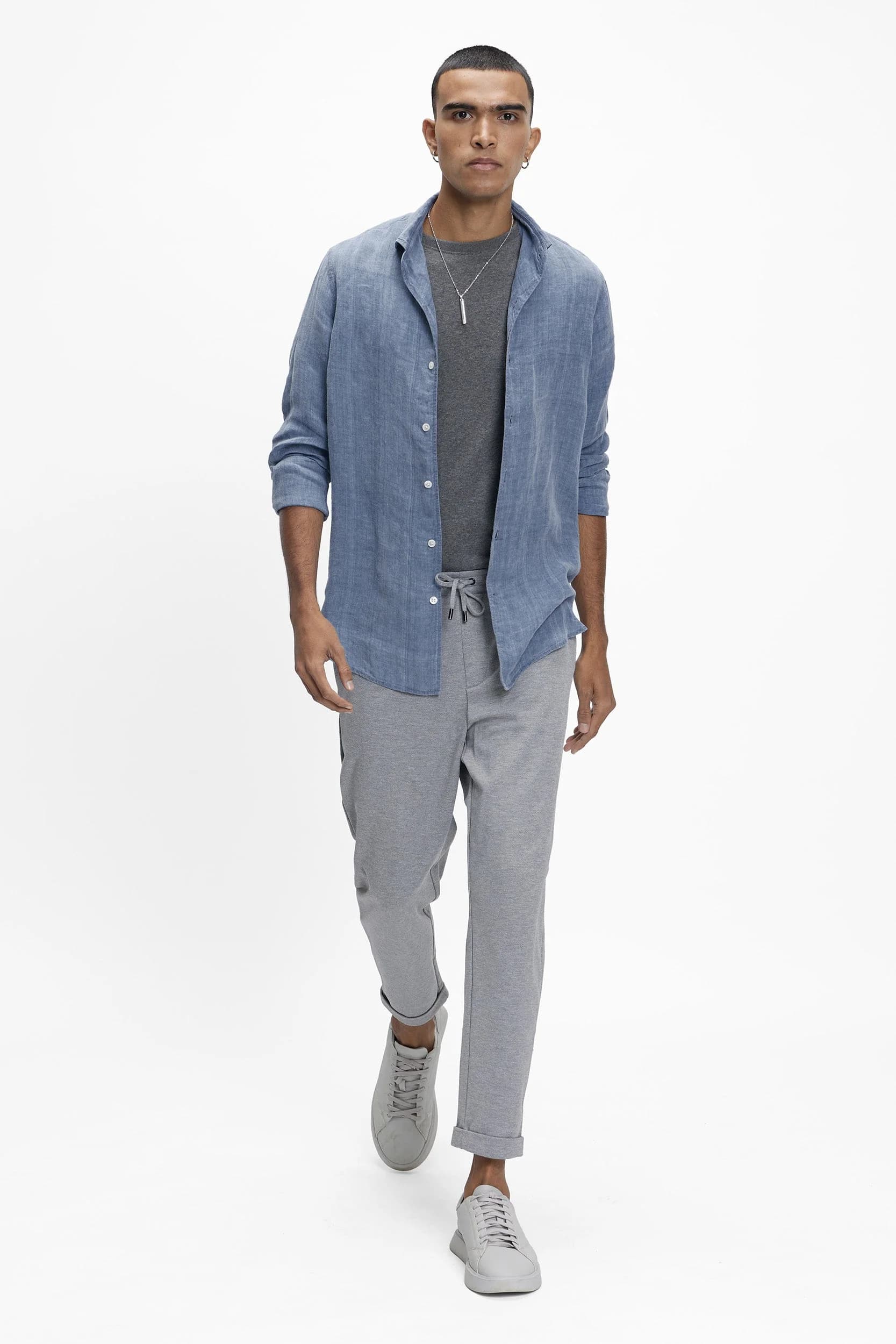 Men's 100% Indigo Linen Quai Spread Collar Shirt – Smart Fit | Dusk Blue