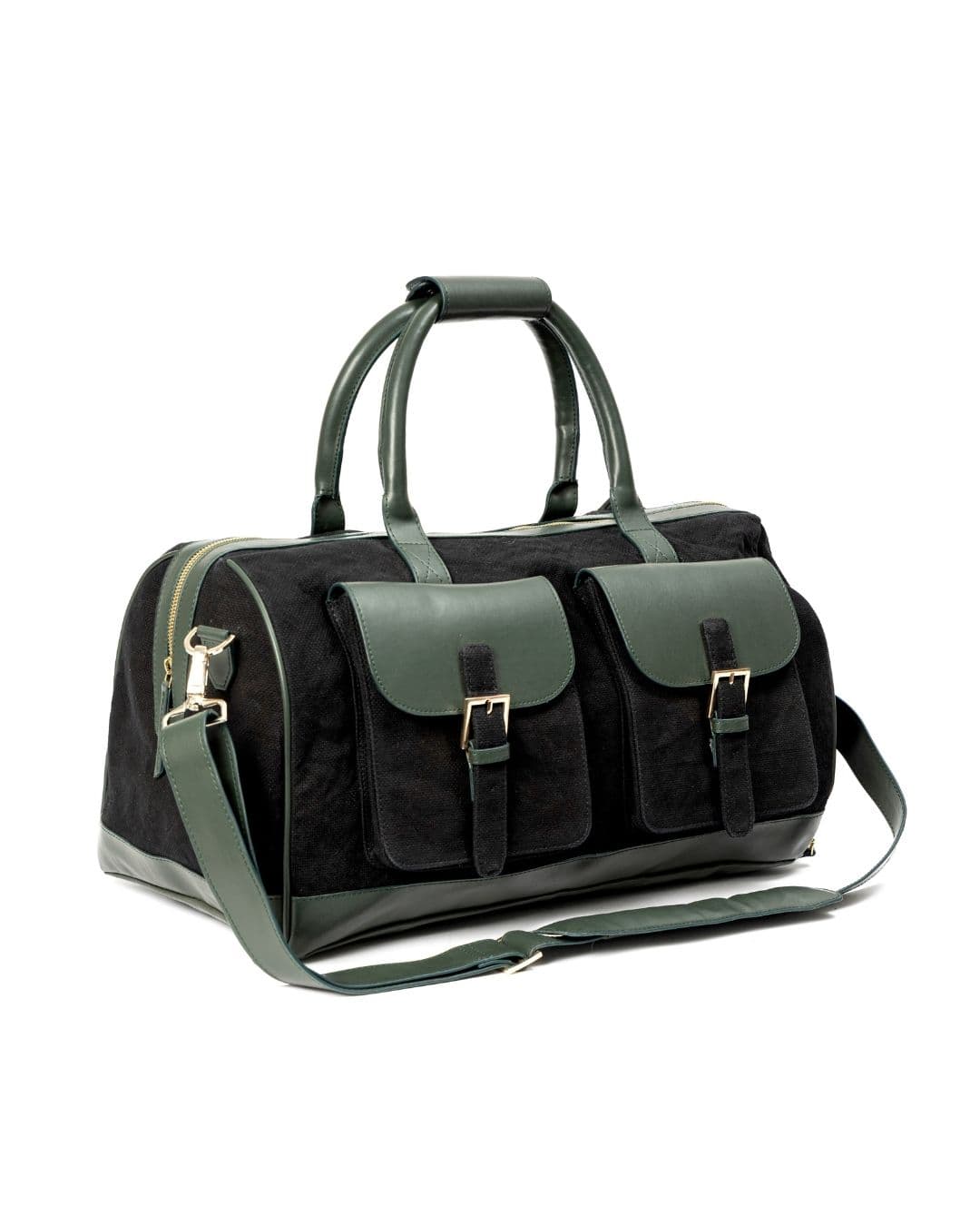 Ajax Vegan Leather Duffle Bag - Black & Green