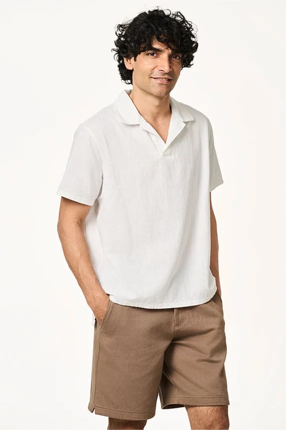 Men's 100% Organic Khadi Cotton Cata Polo SS Tee – Resort Fit | White