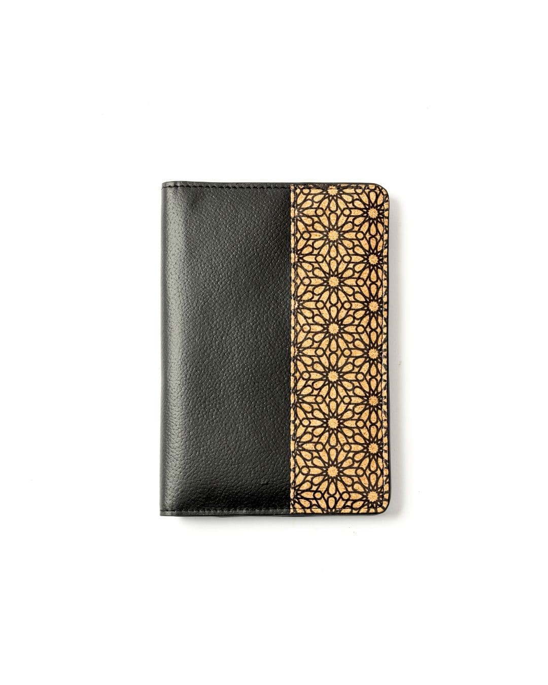 Passport Holder - Plant Leather & Cork Printing | 2 Slots ,1 Document Flap - Black