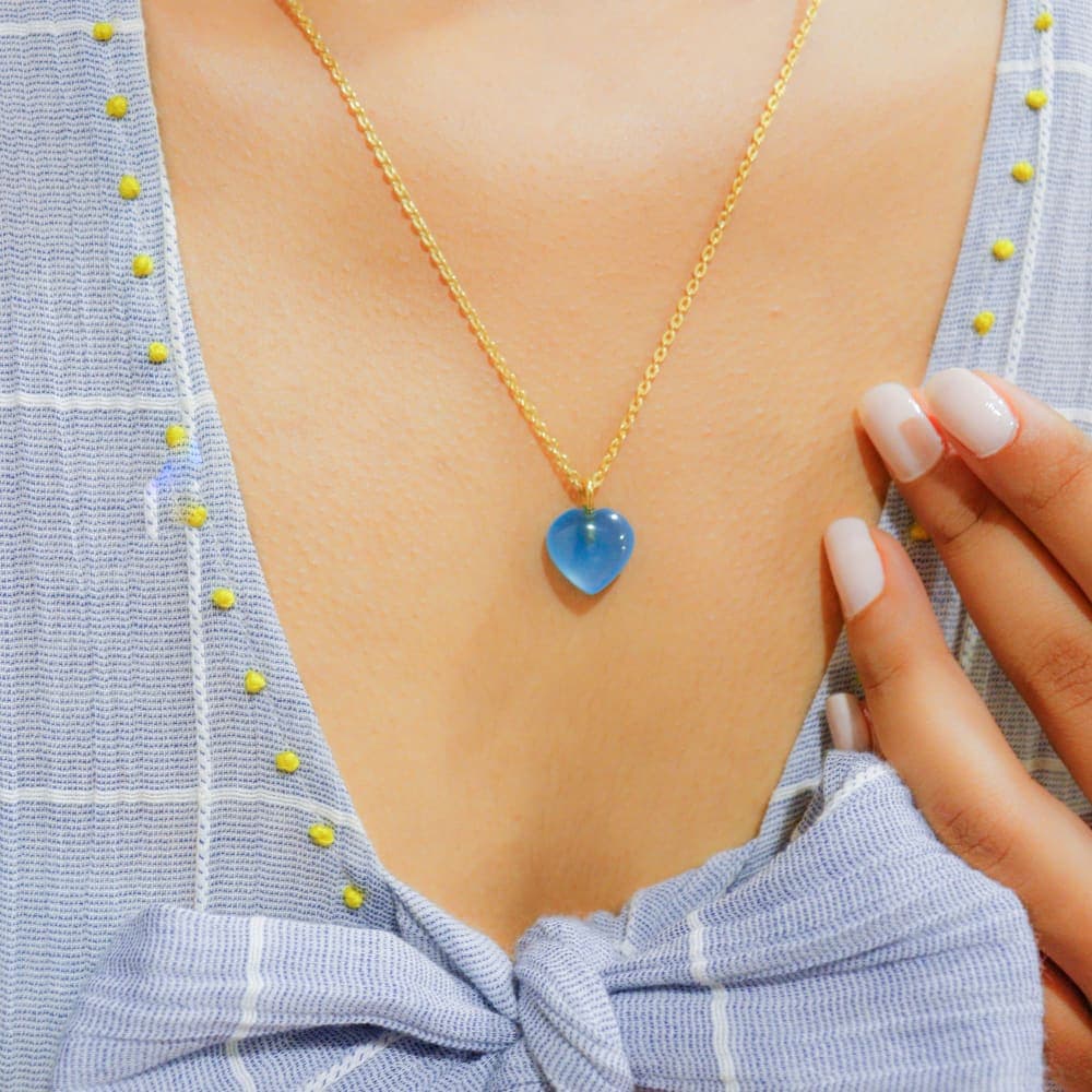 Blue Chalcedony Stone Pendant with Golden Chain – Natural Gemstone Necklace