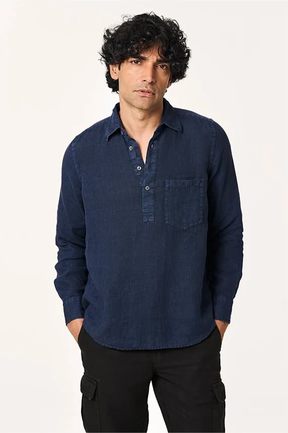 Men's 100% Linen Rico Popover Shirt – Smart Fit | Sunset Navy