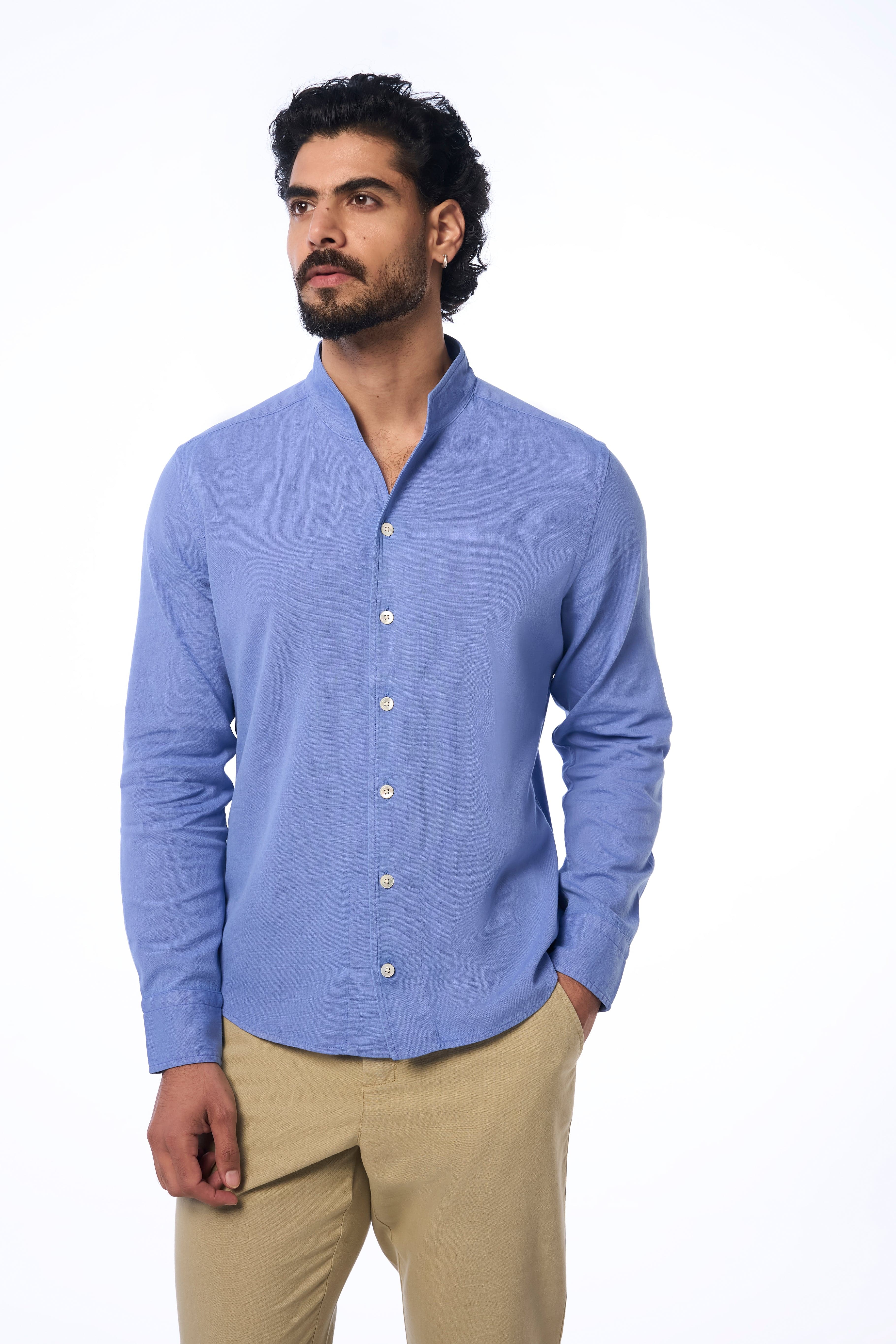 Men's 100% Khadi Cotton Mason LS Khadi All Occassion Shirt – Slim Fit | Surf Blue