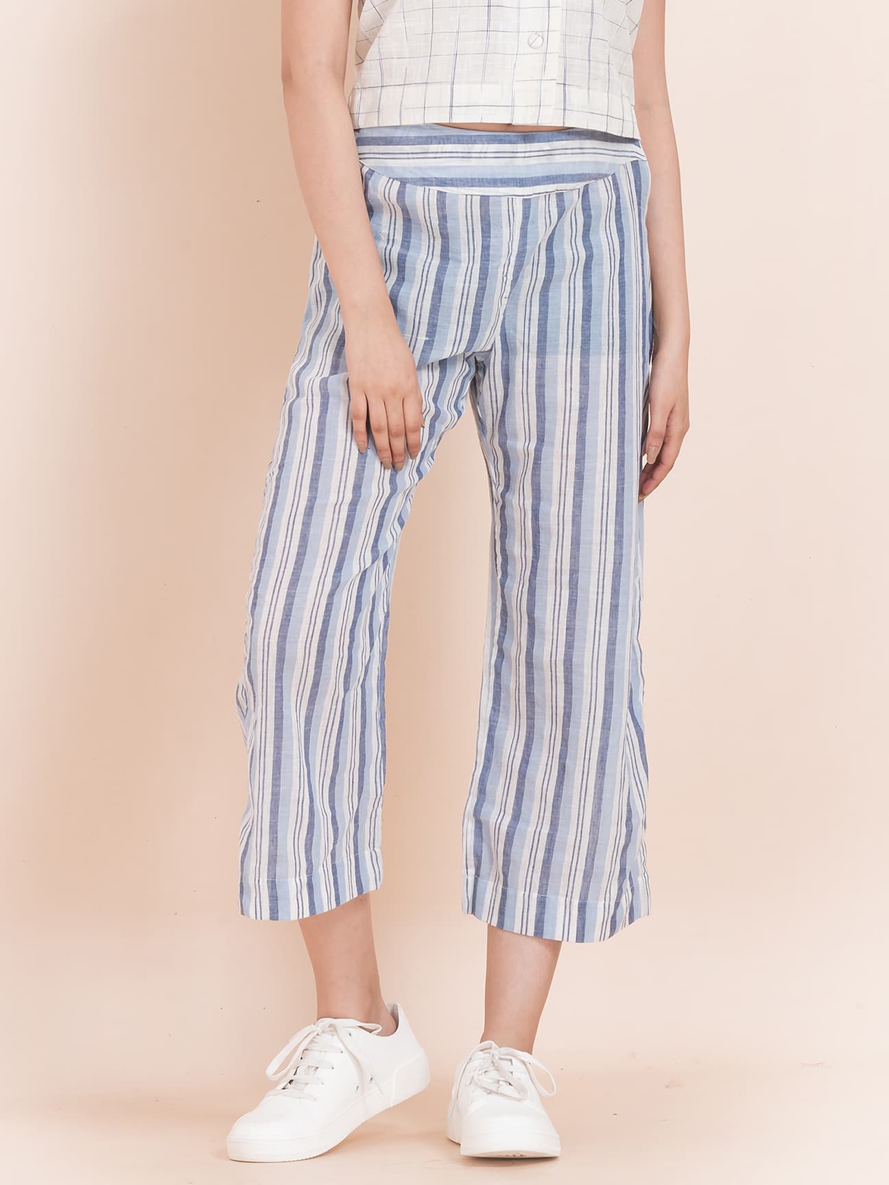 Cotton Cadence -  OCAU Basic Striped Wide Leg Cropped Pant