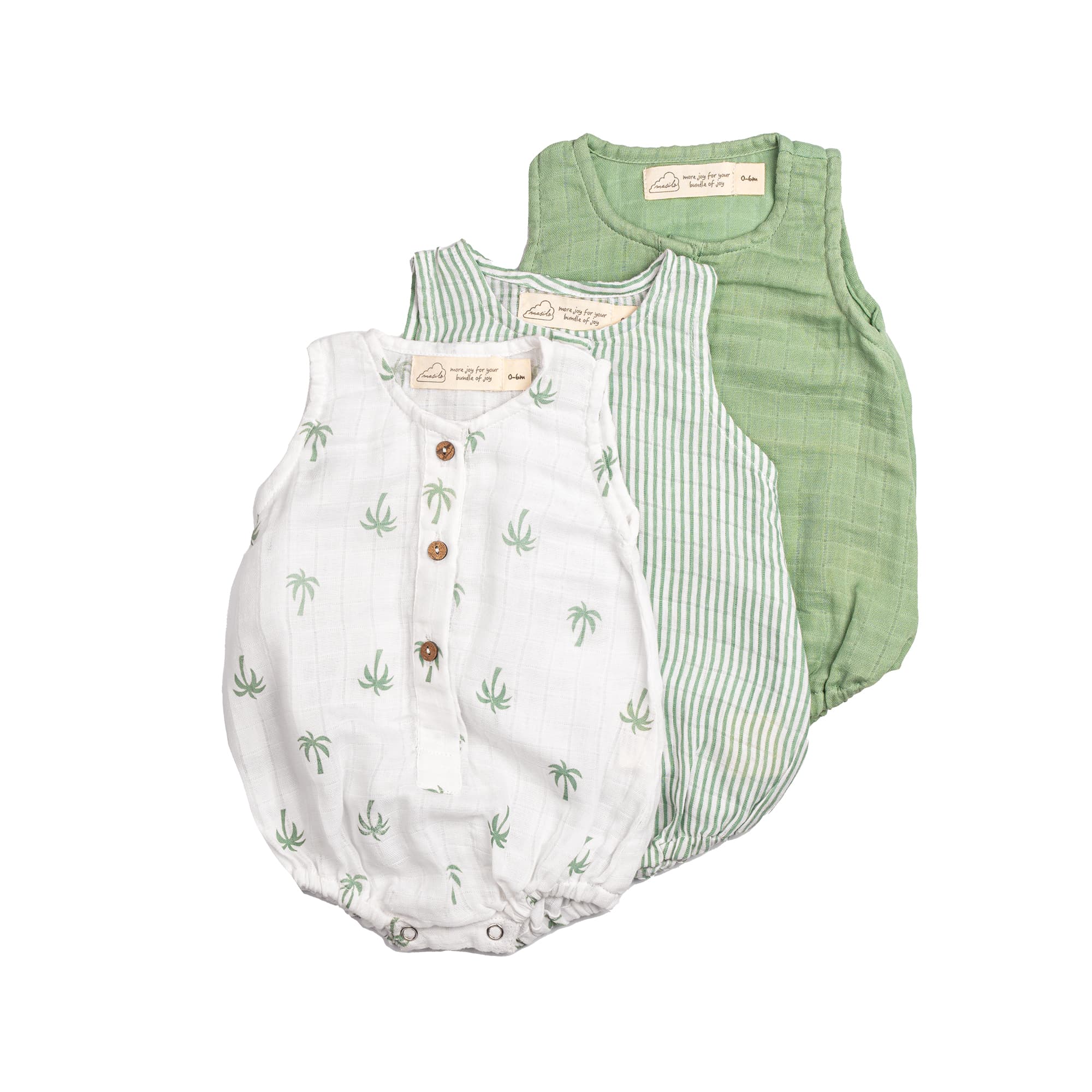 Organic Muslin Baby Romper (Pack of 3) | Palm