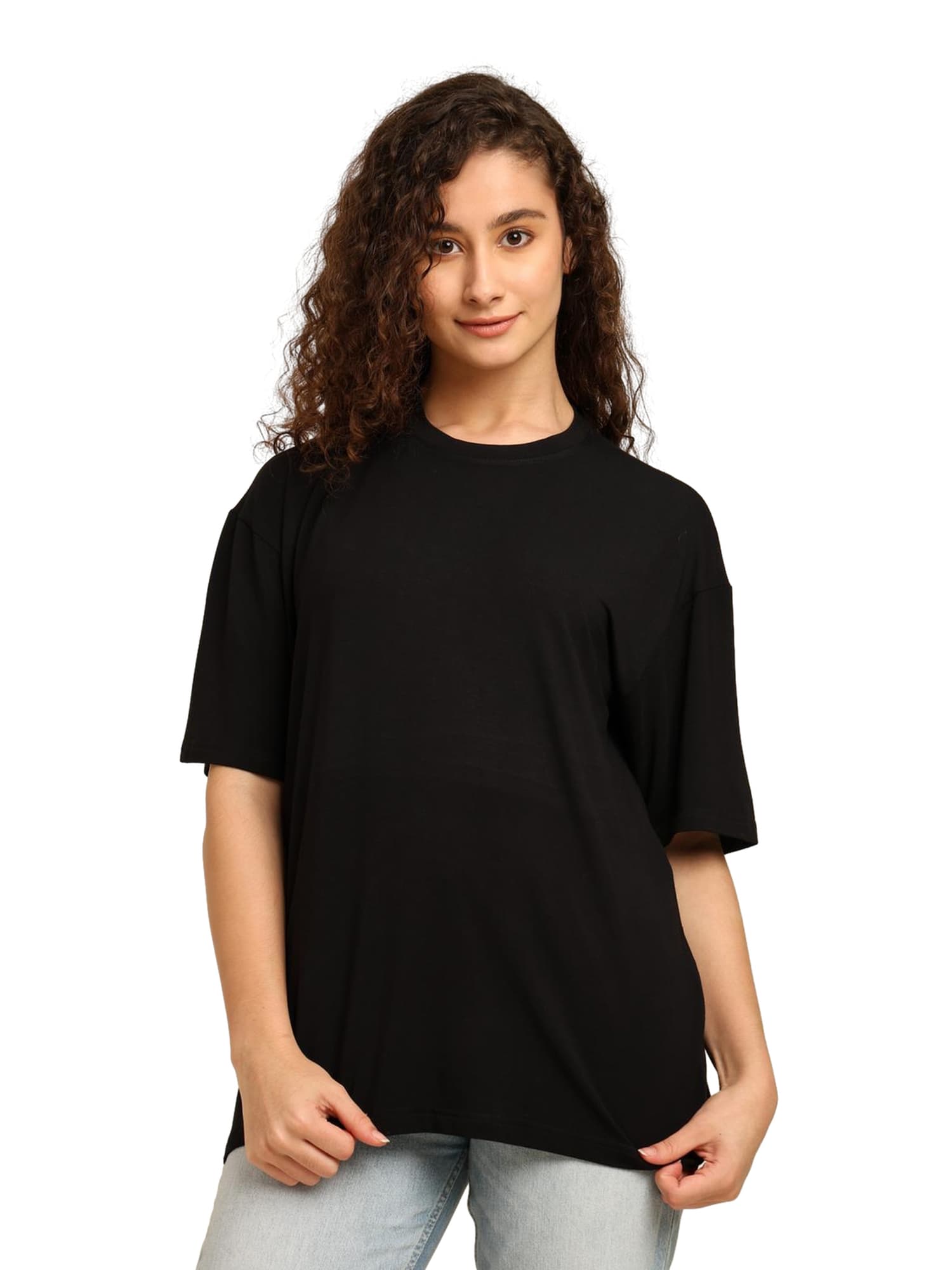 Women Oversized Bamboo Plain T-Shirt – Soft, Breathable & Sustainable Fit | Black 5