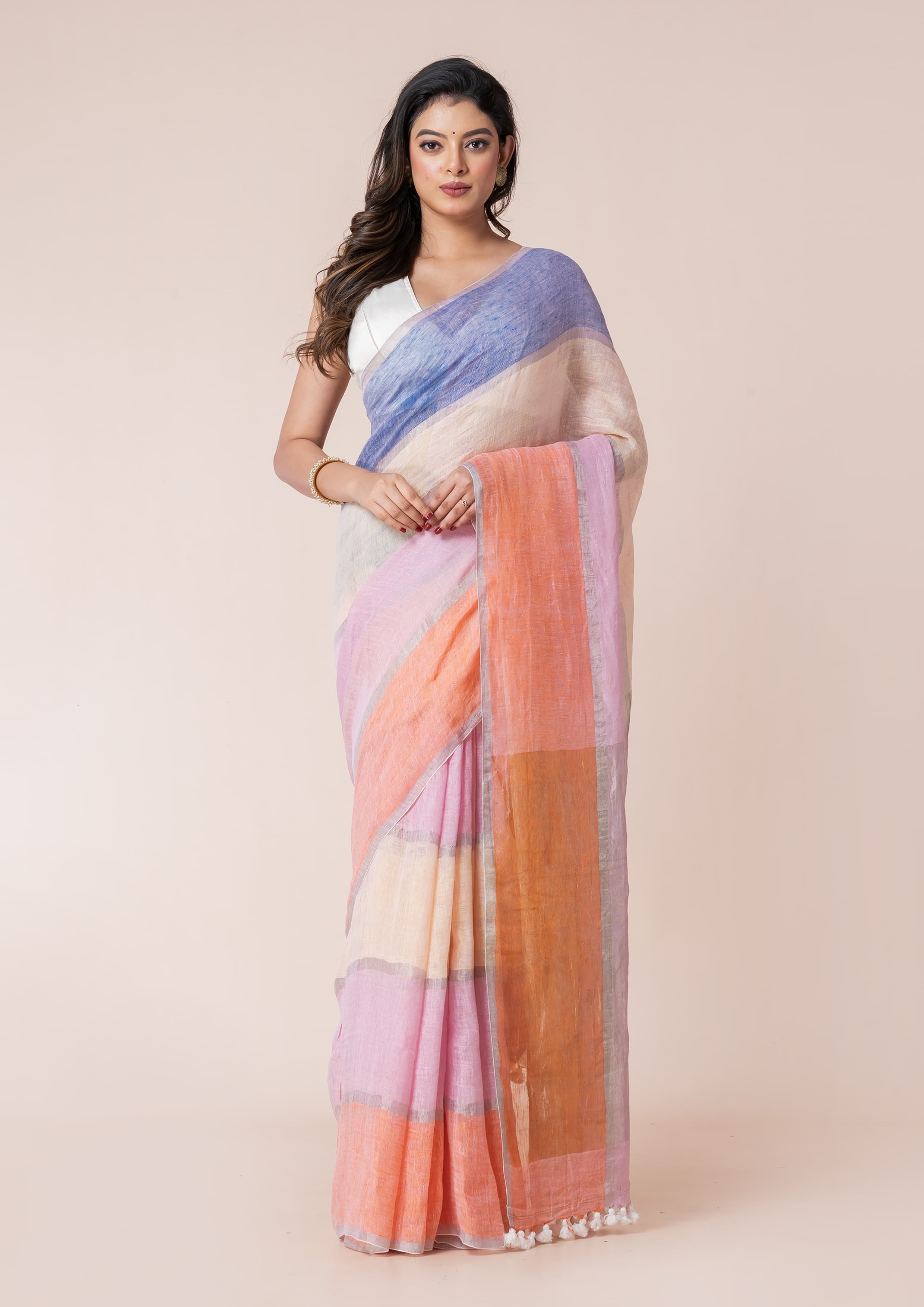 Women’s Saree  - Pure Linen Multicolor Saree 