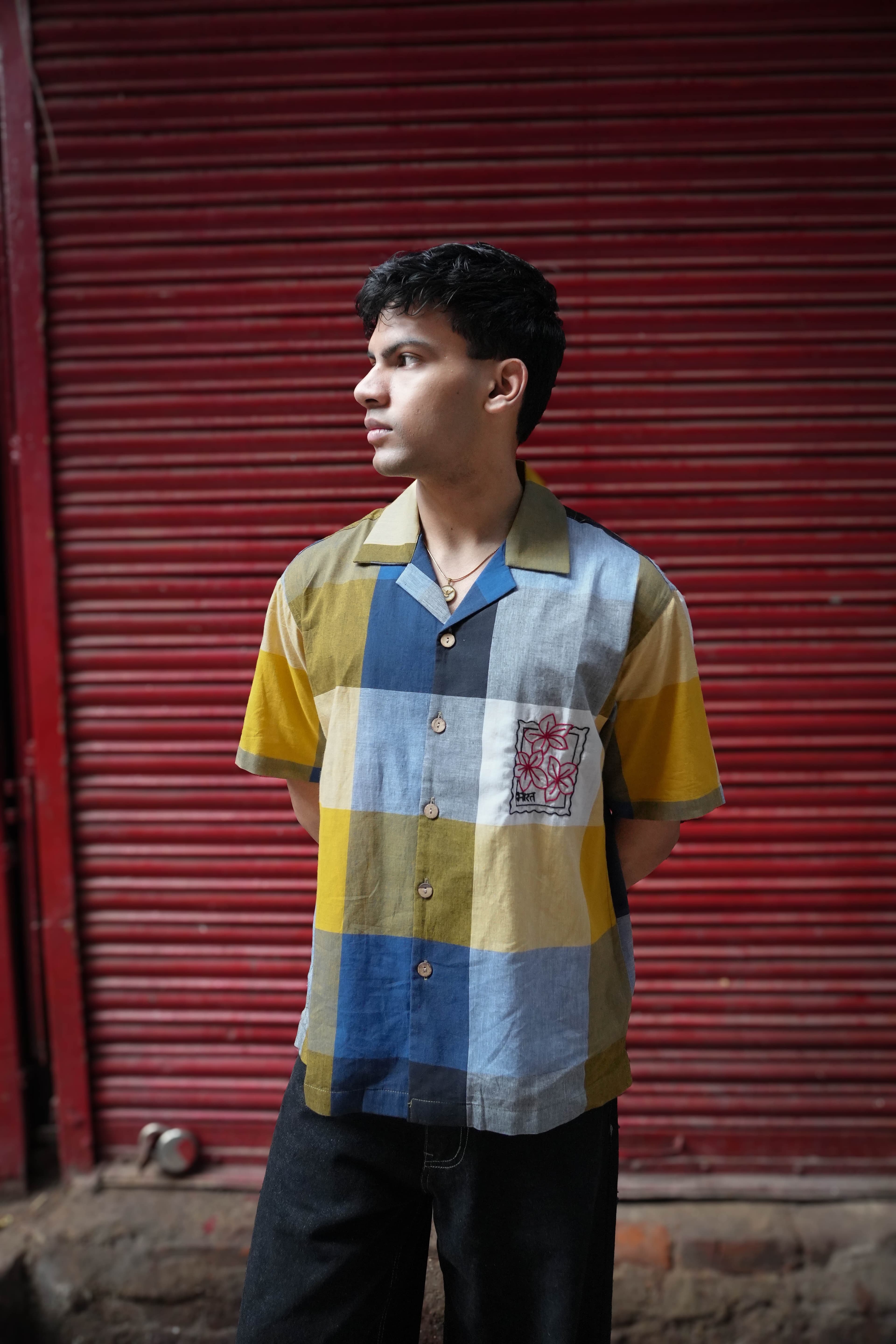 Maheshwar Embroidered Cotton Shirt with Aari Stamp Motif 
