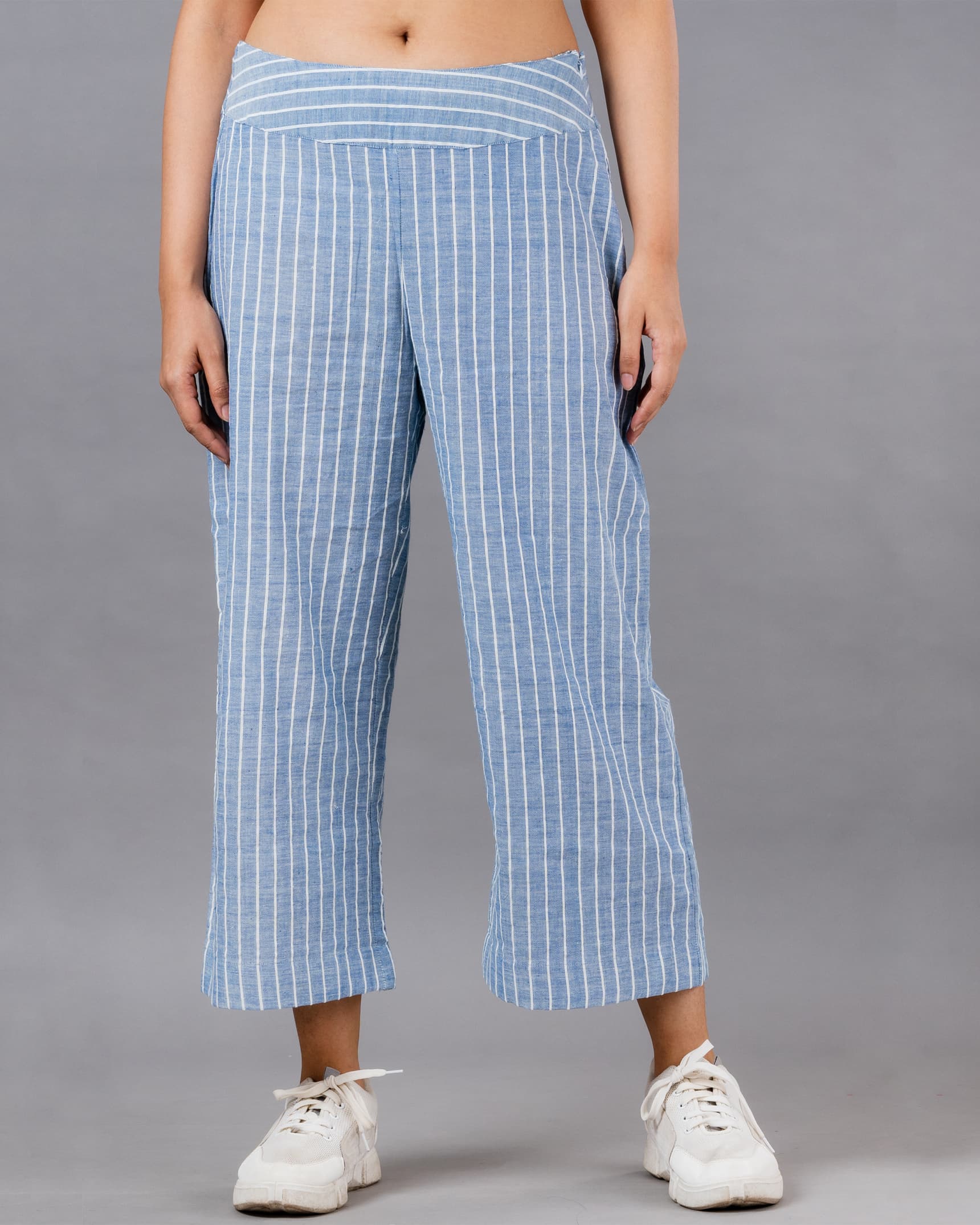  OCAU Blue Stripped Wide Leg Cropped Pant
