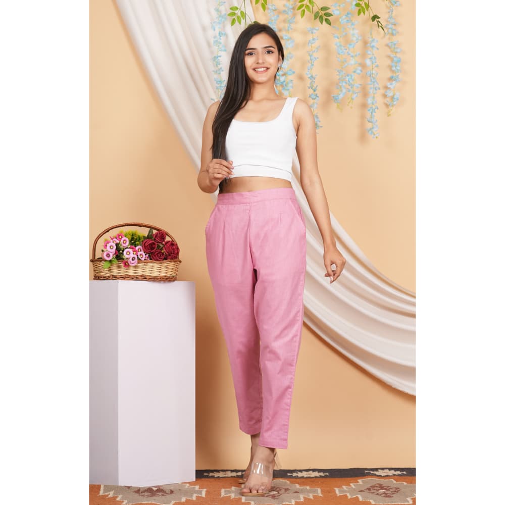 Women Linen Cotton Palazzo Pants | Breathable Lightweight & Everyday Comfort | Pink