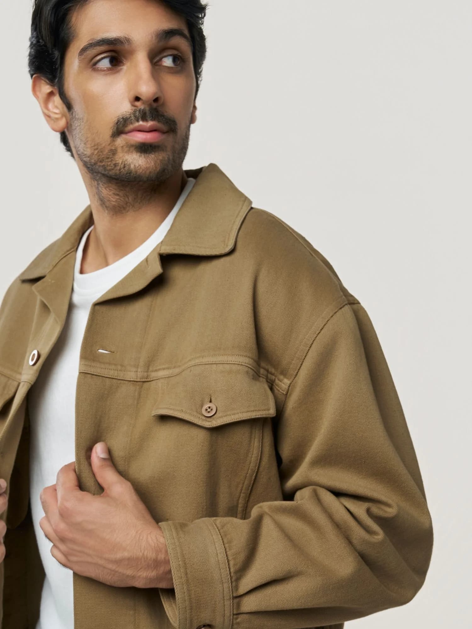 Men's 100% Organic Khadi Cotton Lynx Khadi Denim Jacket – Oversized Fit | Sand Dune 3
