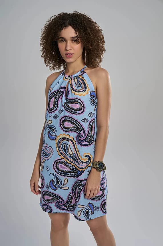 Women's 100% Organic Khadi Cotton Saba Halter Dress – Smart Fit | Selene Paisley