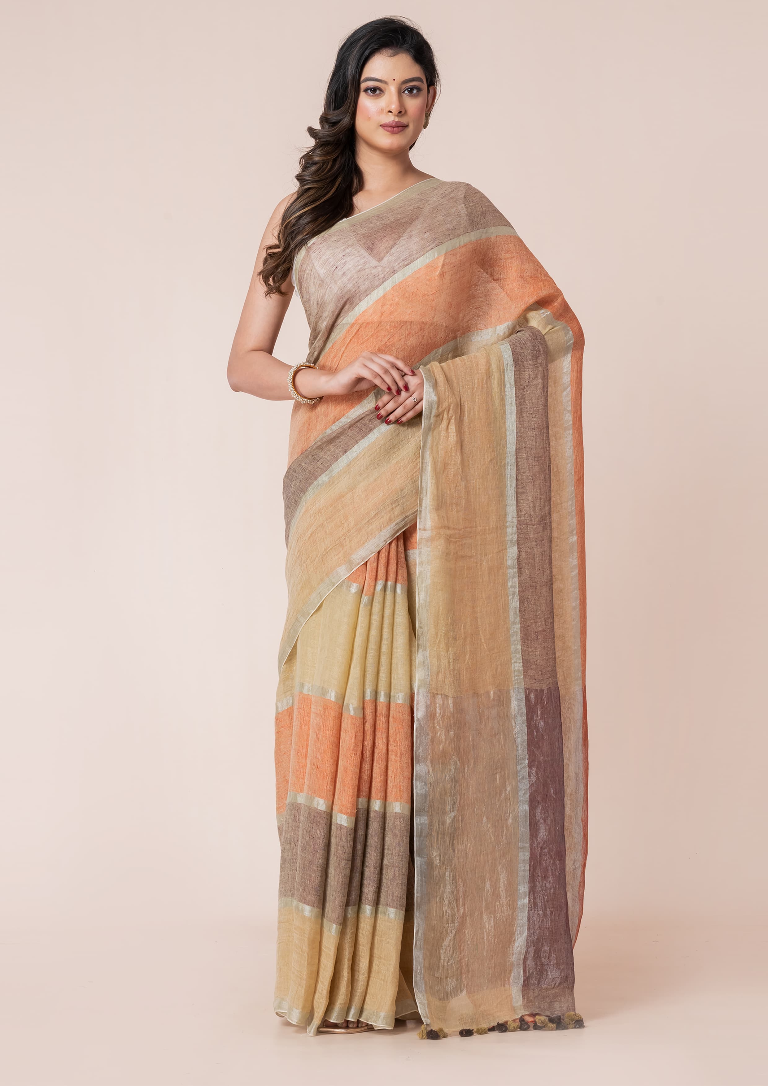 Women’s Pure Linen Multicolor Saree