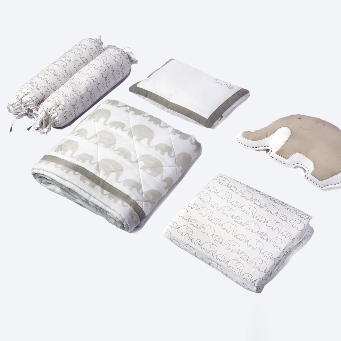Organic Cotton Cot Bedding Set – Elephant Parade (With Quilt)