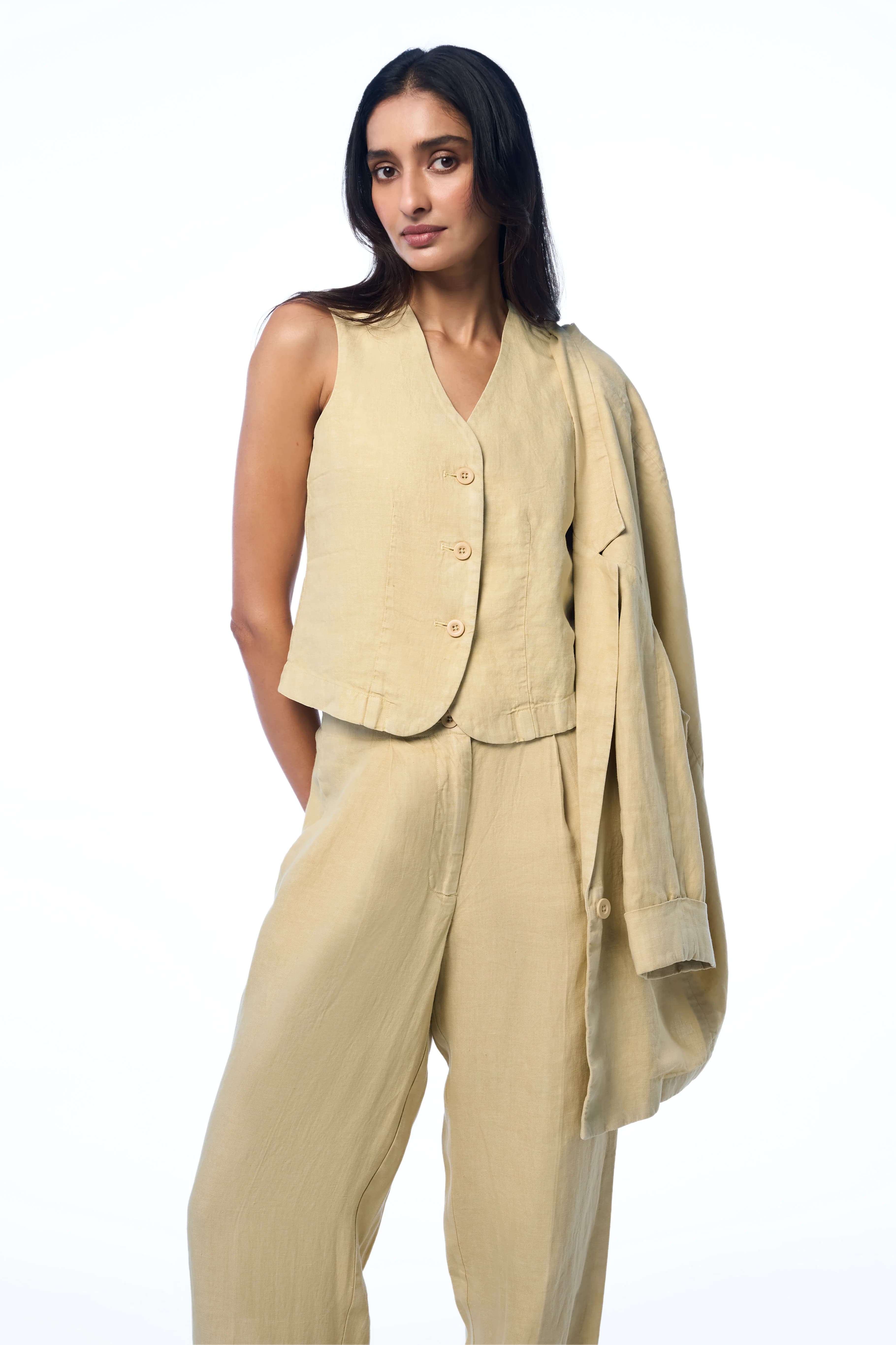Ara Linen Women's Waistcoat | Smart Fit | Shell