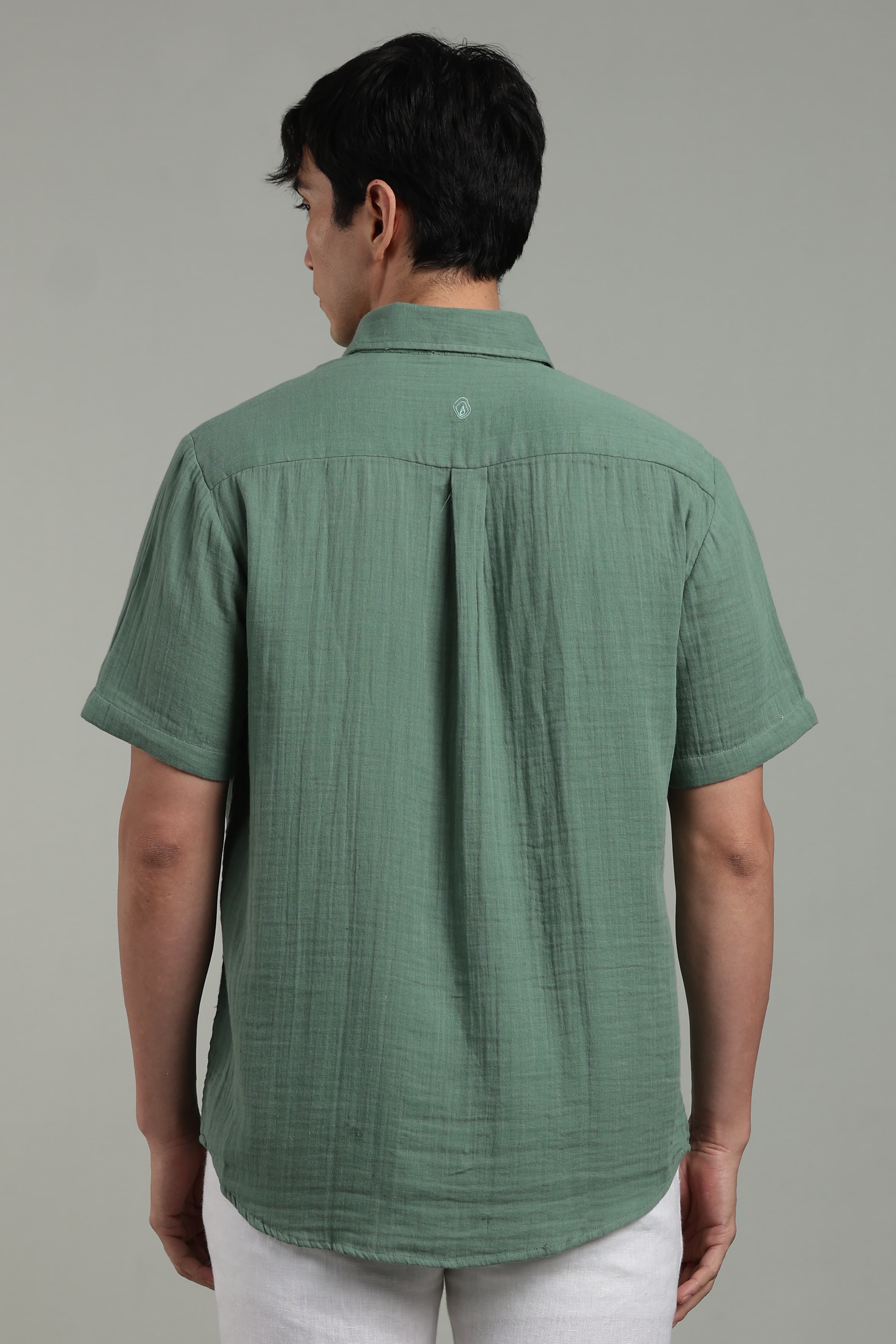 Moss Cotton Gauze Shirt – Ultra Lightweight Crinkle Summer Shirt 4