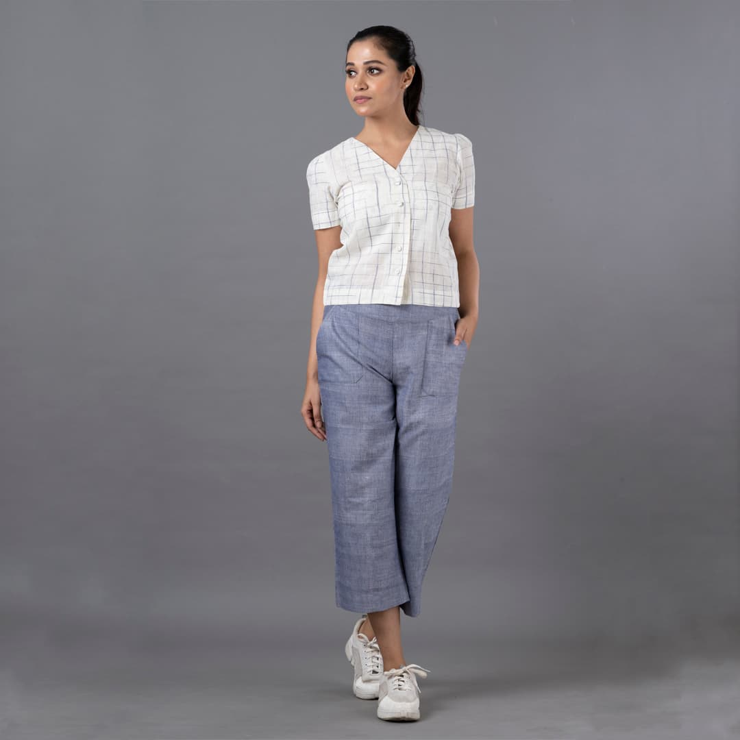 Navy Khadi Solid Co-Ord Set for Women