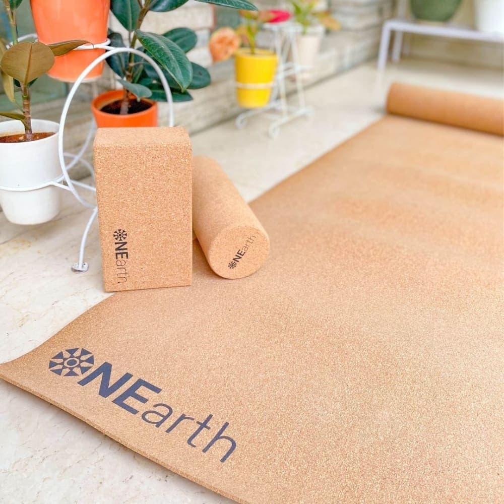 Cork Yoga Combo - Mat | Roller and Brick - Block | Amalgamated Rubber