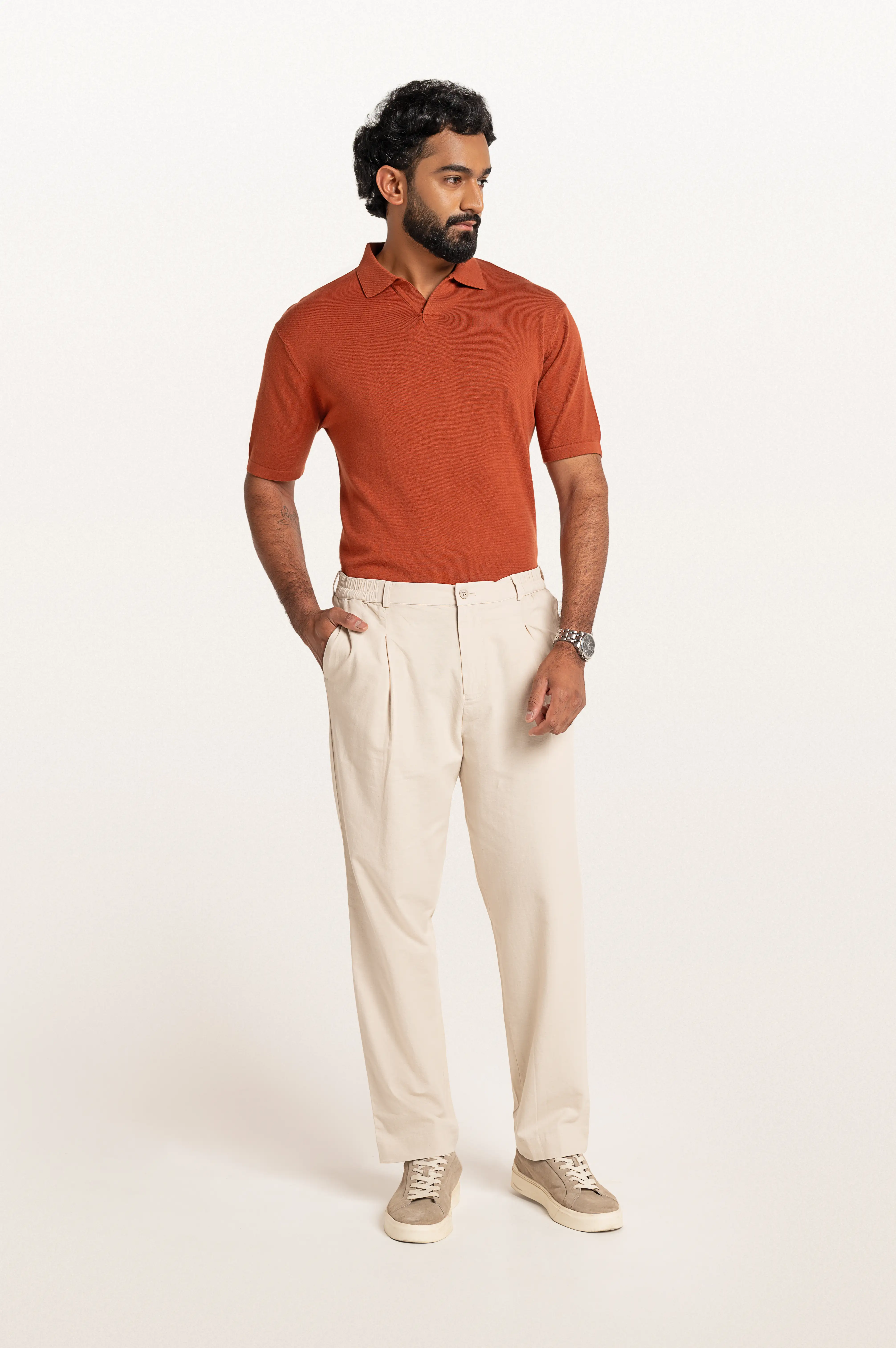 Men's 100% Organic Cotton Rune Pleated Khadi Pant – Smart Fit | Light Beige