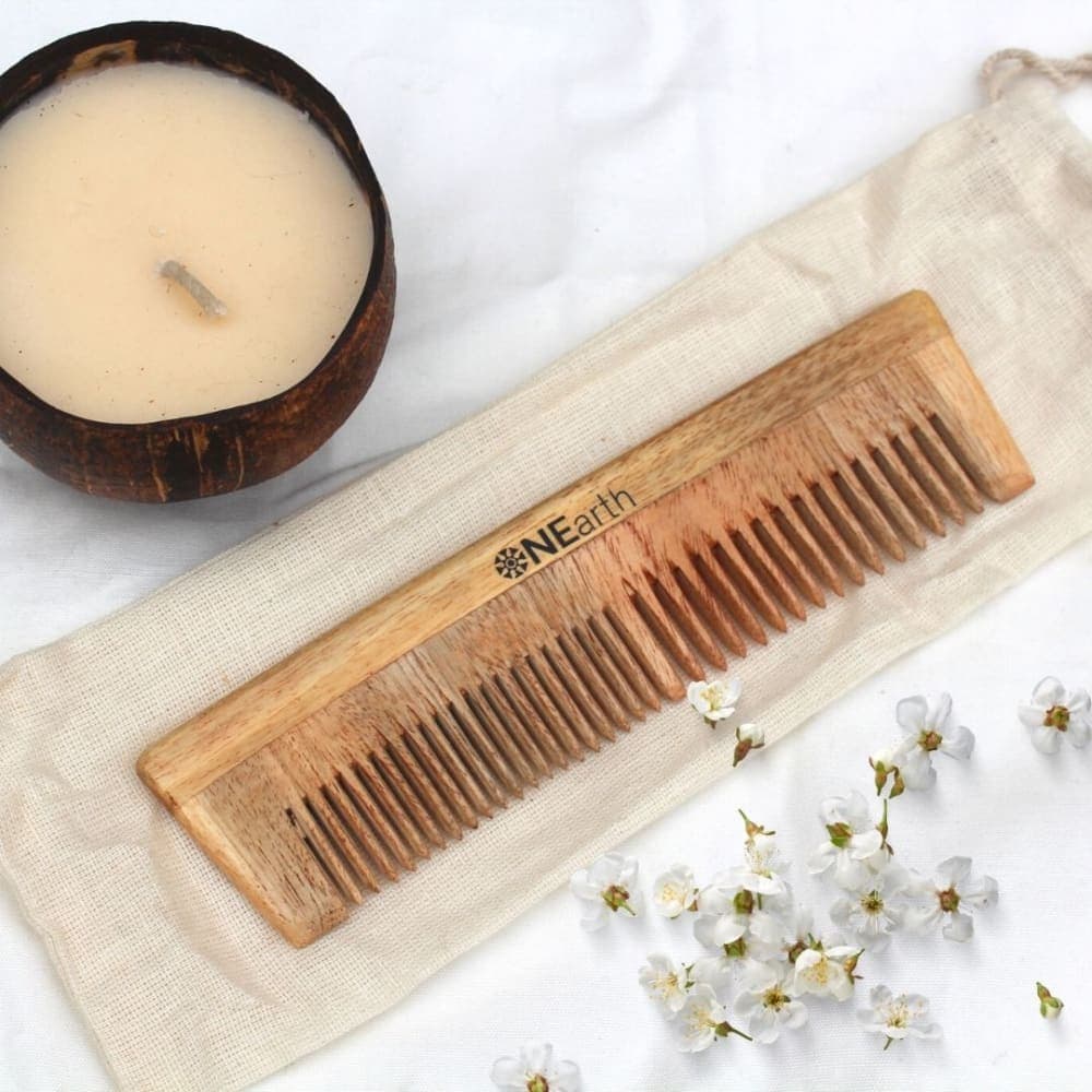 Neem Wood 2-in-1 Hair Comb – Dual Tooth (Wide & Fine) Wooden Comb 