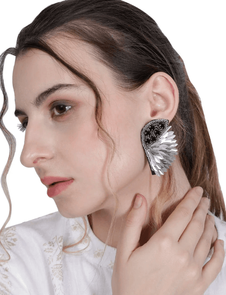 Elegant Angel Wing Sterling Silver Earrings | Hand Beaded Cluster Earrings for Women