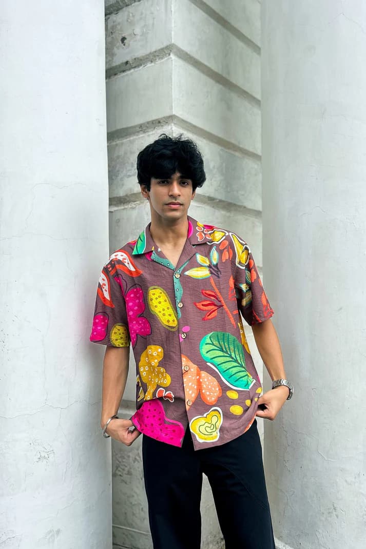 Pushkar Abstract Print Chanderi Viscose Shirt with Bold Multicolor Motifs