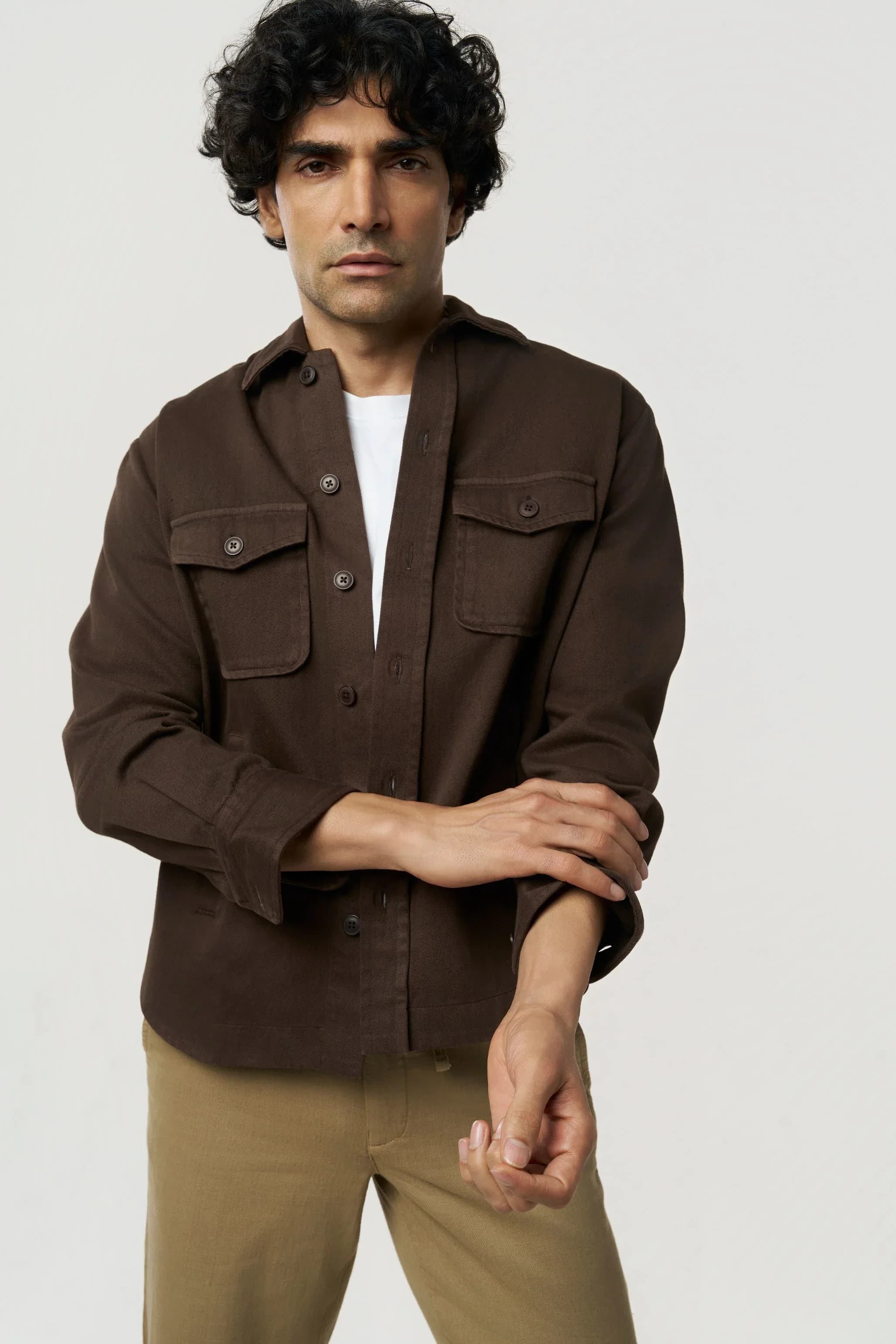 Men's 100% Organic Khadi Cotton Montana Urban Jacket – Easy Fit | Dark Chocolate 1