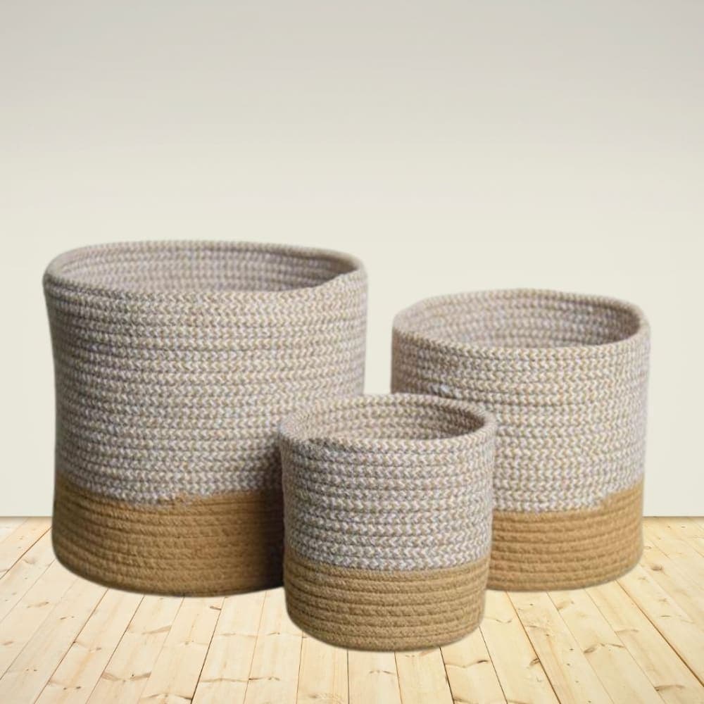 Dual Tone Jute Baskets - Set of 3