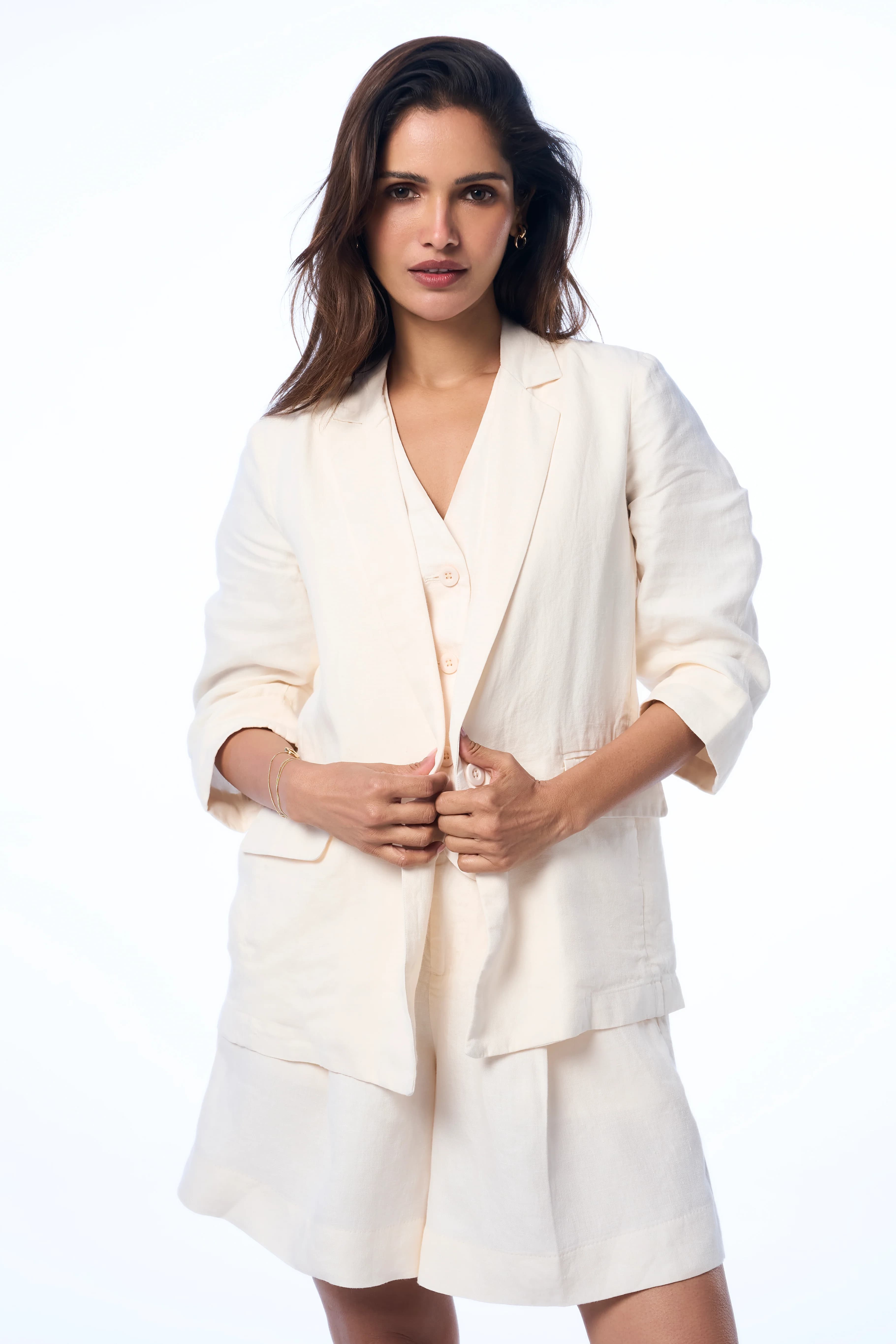 Women's 100% Linen Sasha Linen Blazer – Easy Fit | Ivory 1