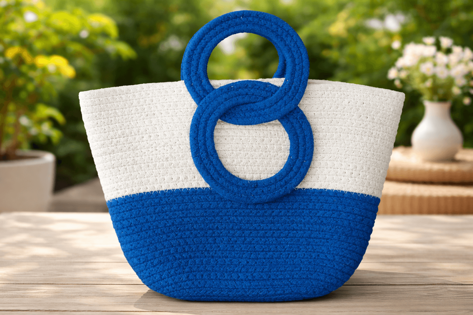 Seaside Loop Tote Bag Blue & White 