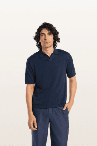Men's Luma Handknitted Jersey Open Polo – Smart Fit | Sunset Navy