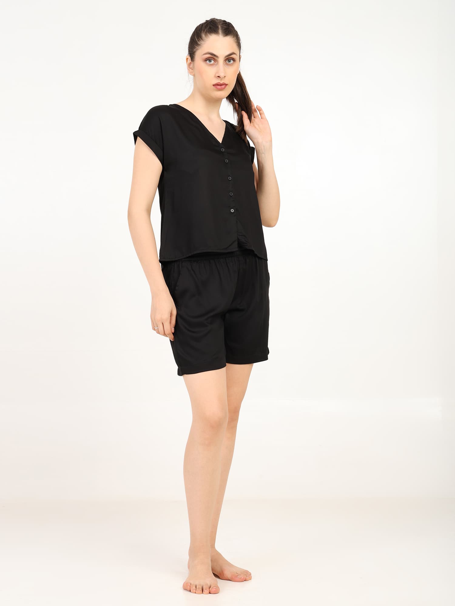 Women's Bamboo & Viscose Night Suit | Ultra-Soft Sleepwear | Black