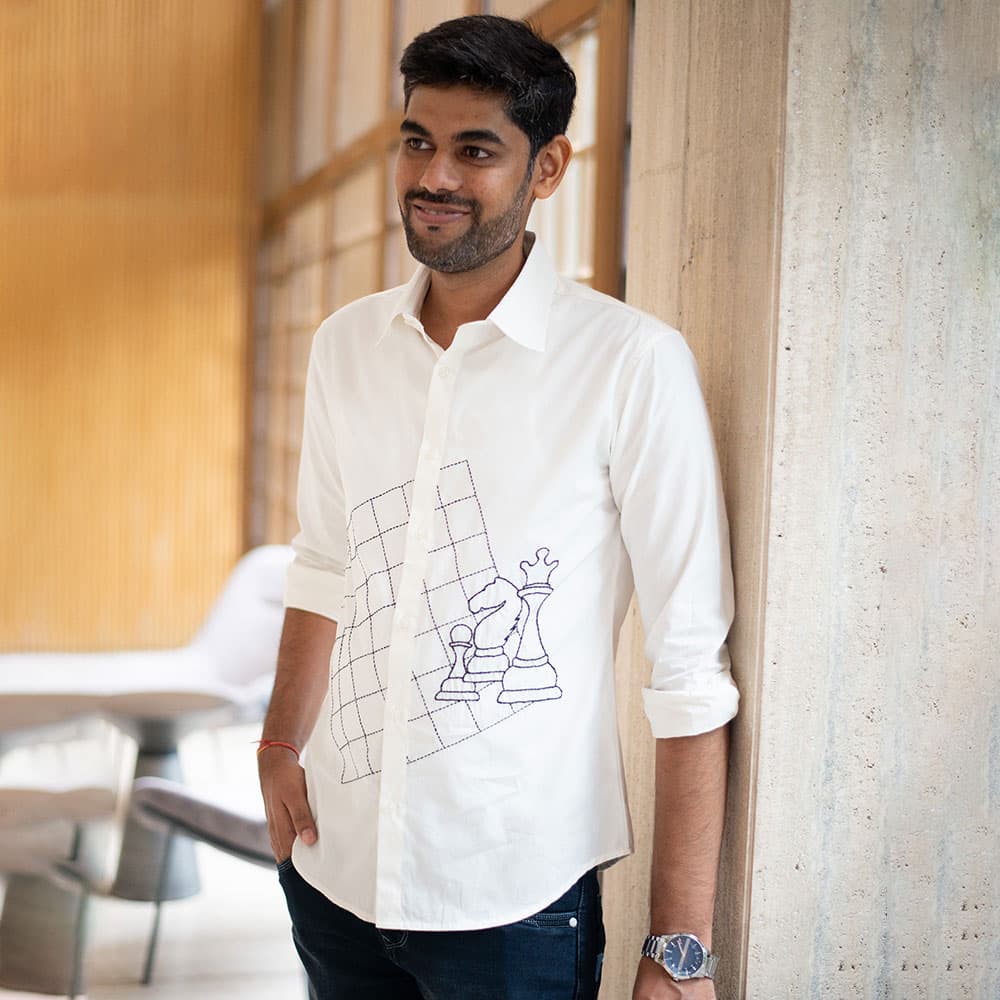 Chess Embroidered Organic Cotton Men Shirt | Premium Sustainable Cotton Casual Shirt for Men | Smart Everyday Wear
