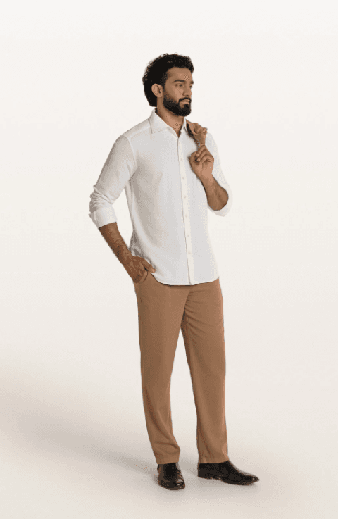 Men's 100% Organic Cotton Tavo Khadi Cutaway Collar Winter Shirt – Smart Fit | White