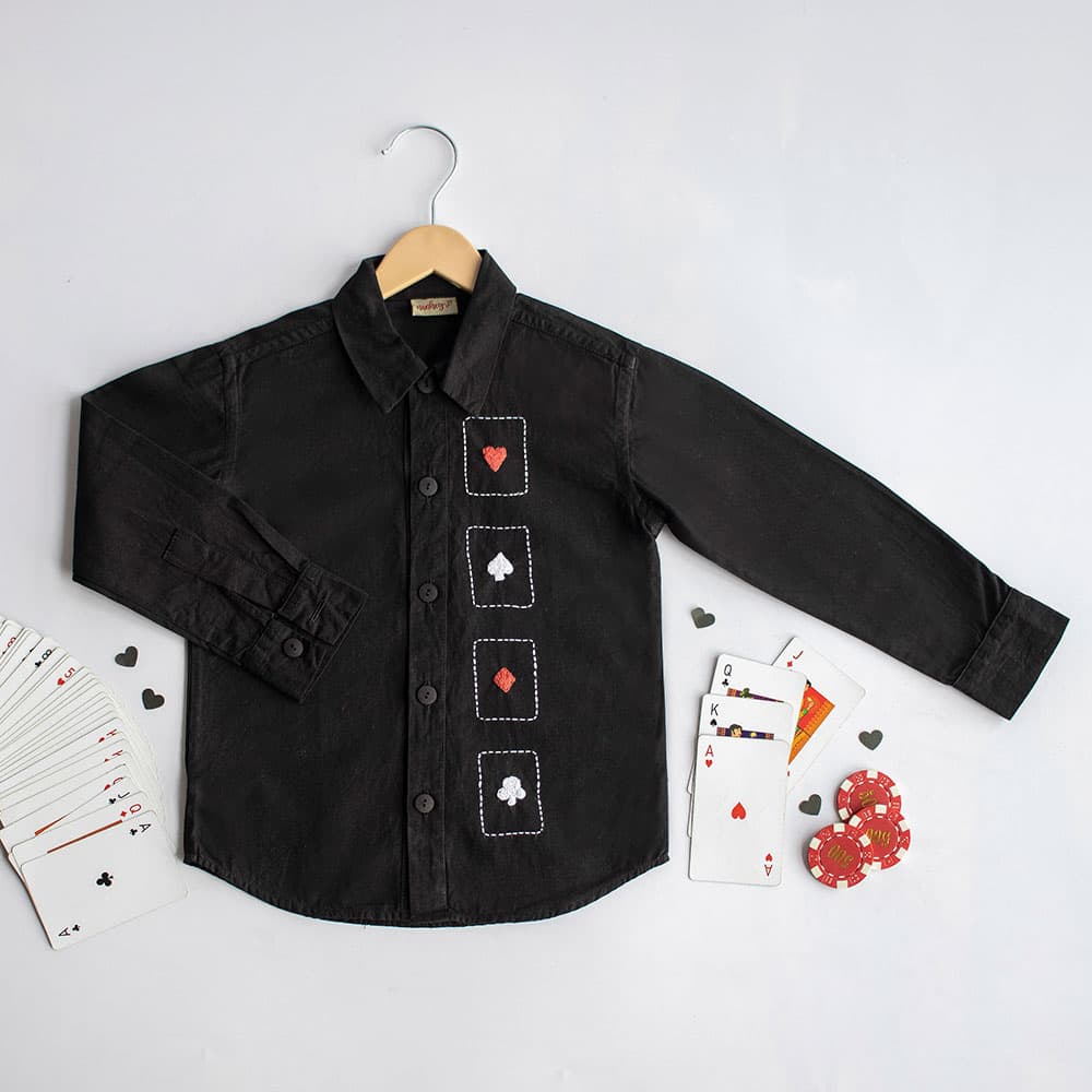 Playing Cards & Dice Embroidered Shirt - Black
