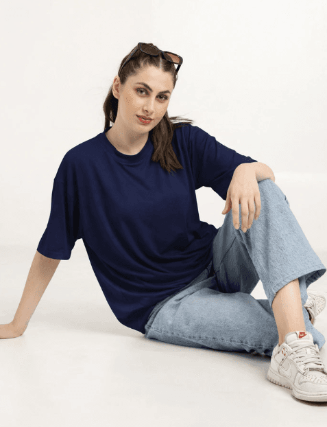 Women's Oversized Bamboo T-Shirt | Gen Z Streetwear | Plain - Navy