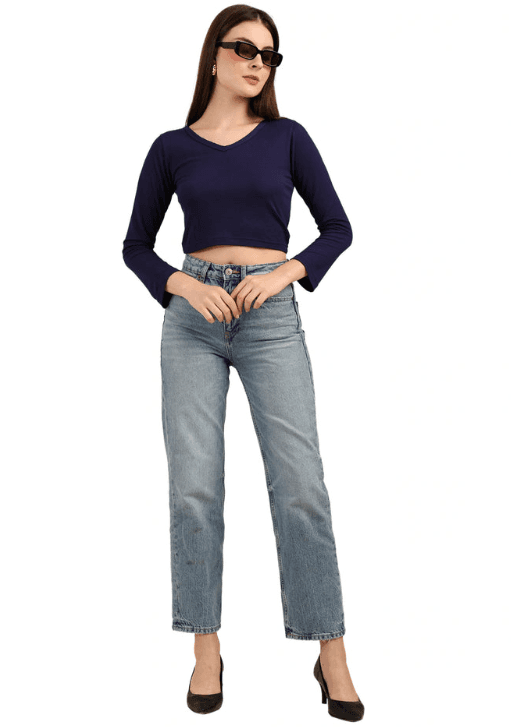 Women's Bamboo Crop Top | Bell Sleeves | Navy