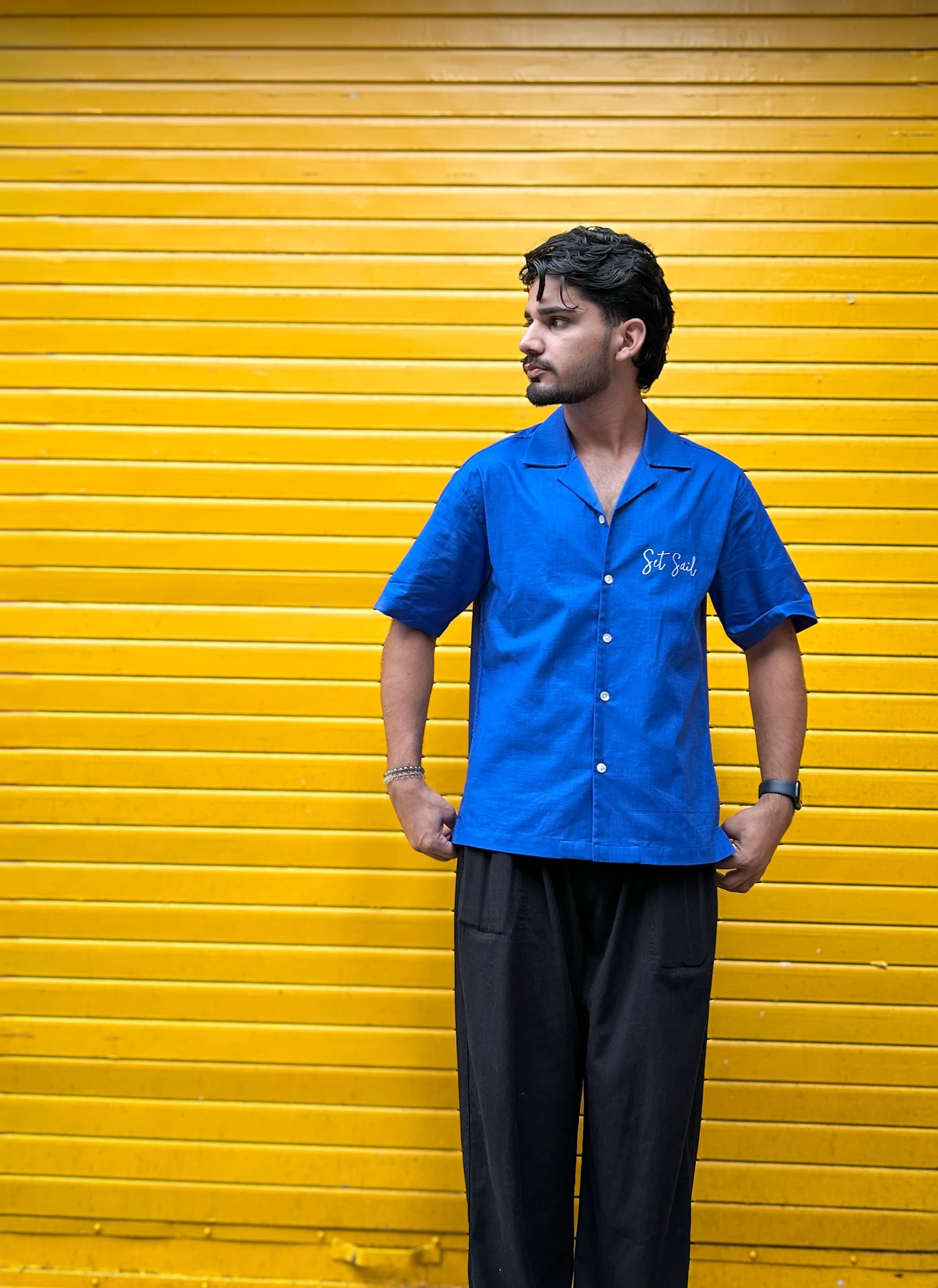 Monaco Appliqué Cotton Shirt with Sailboat Back Motif & ‘Set Sail’ Embroidery 